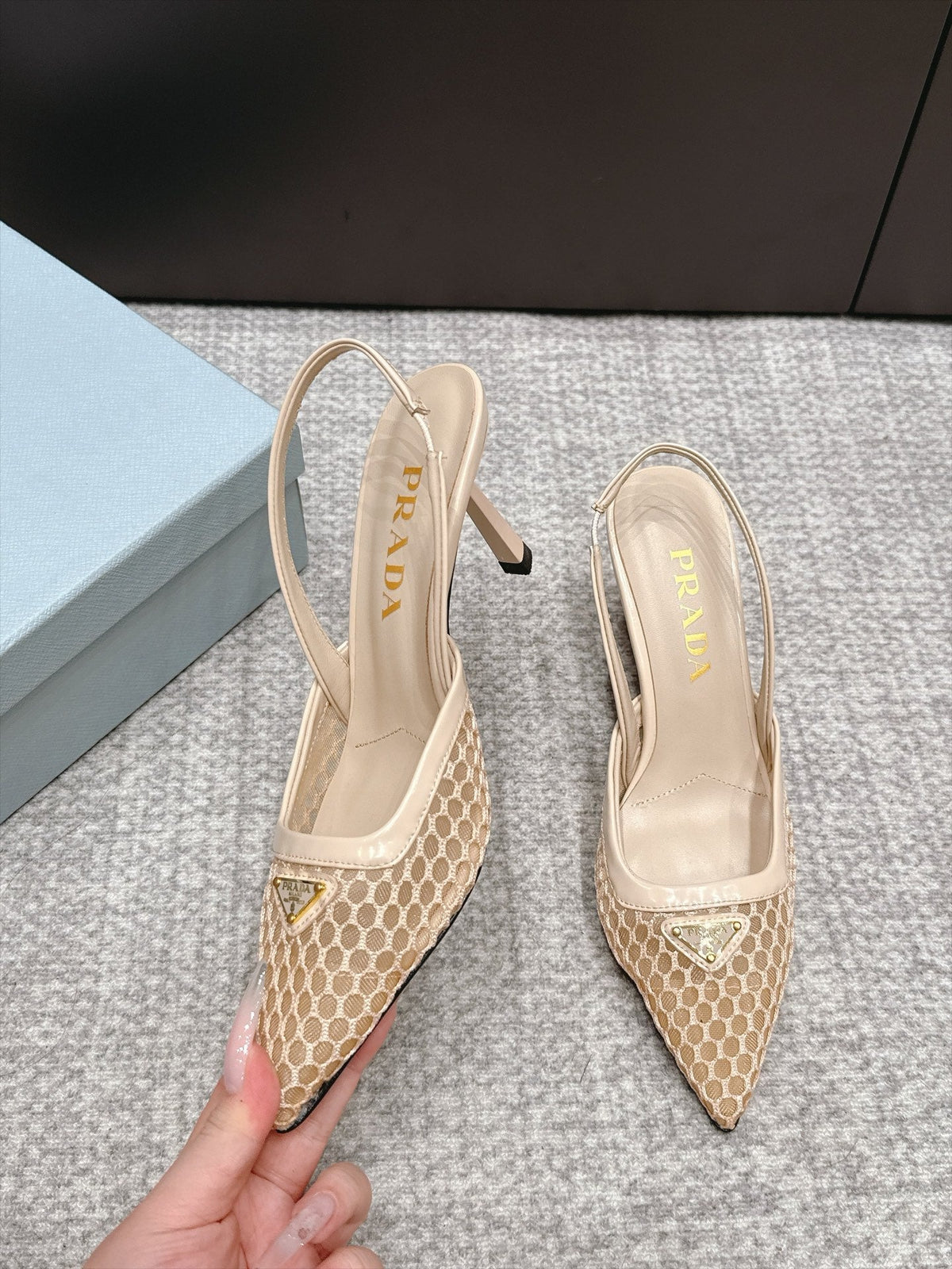 Prada 26s Slingback 7.5cm Beige Mesh 195231
