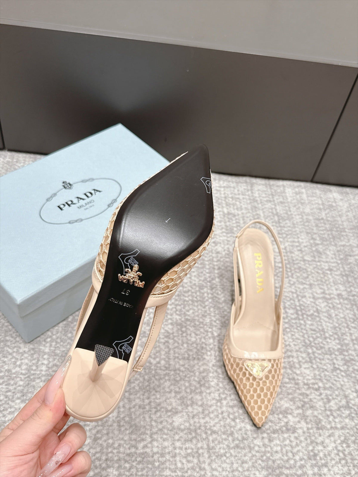 Prada 26s Slingback 7.5cm Beige Mesh 195231