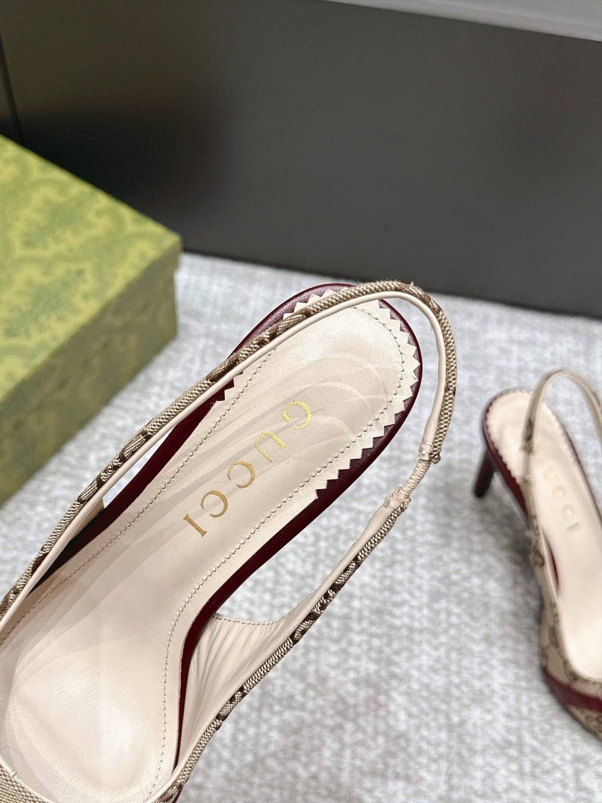 GG 26s Donna Slingback Pumps 8.5cm GG Canvas Burgundy 195299