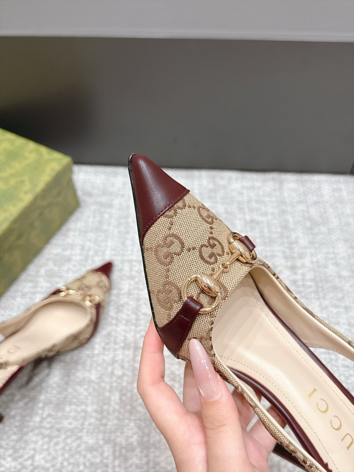 GG 26s Donna Slingback Pumps 8.5cm GG Canvas Burgundy 195299