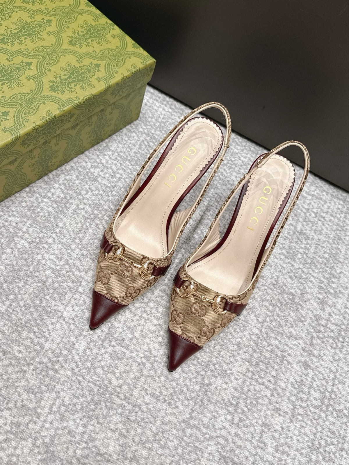GG 26s Donna Slingback Pumps 8.5cm GG Canvas Burgundy 195299