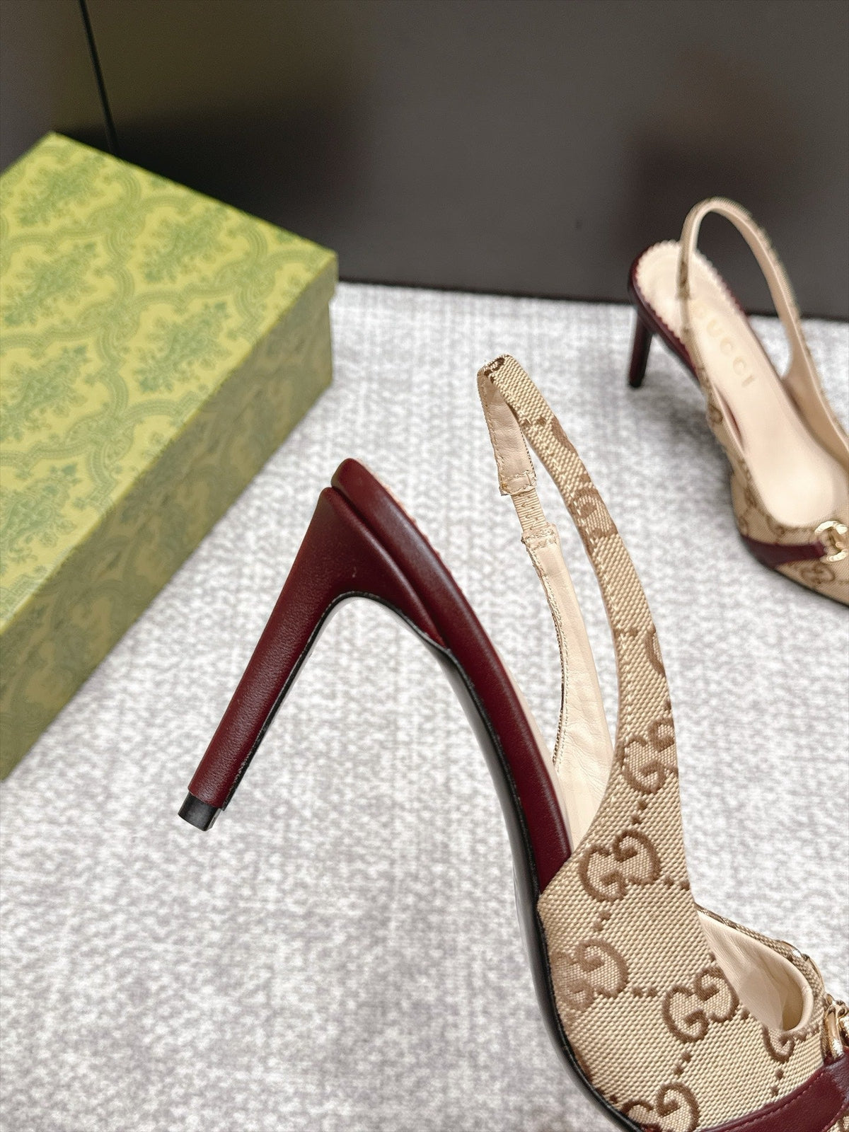 GG 26s Donna Slingback Pumps 8.5cm GG Canvas Burgundy 195299