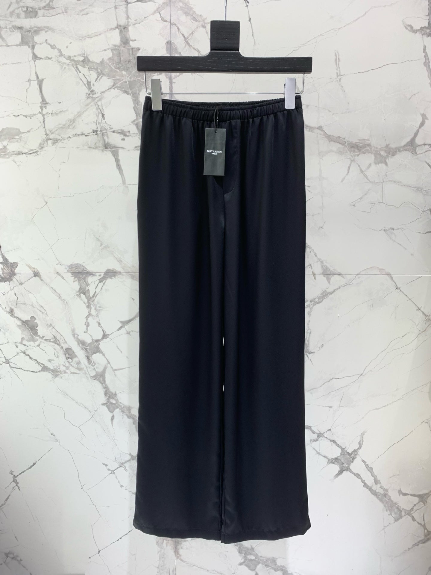 YSL 26s Wide-Leg Trousers Black Silk 408687
