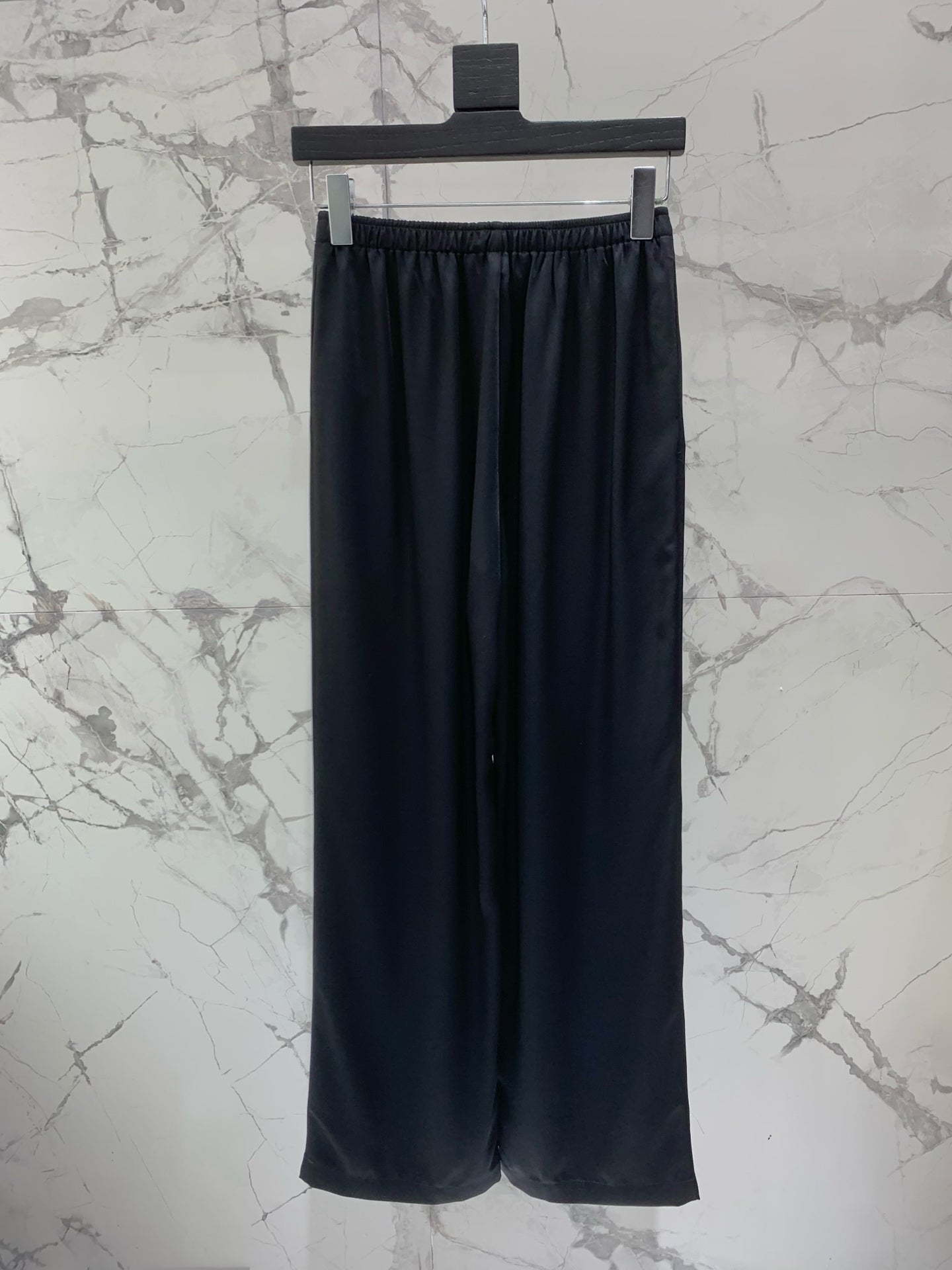 YSL 26s Wide-Leg Trousers Black Silk 408687