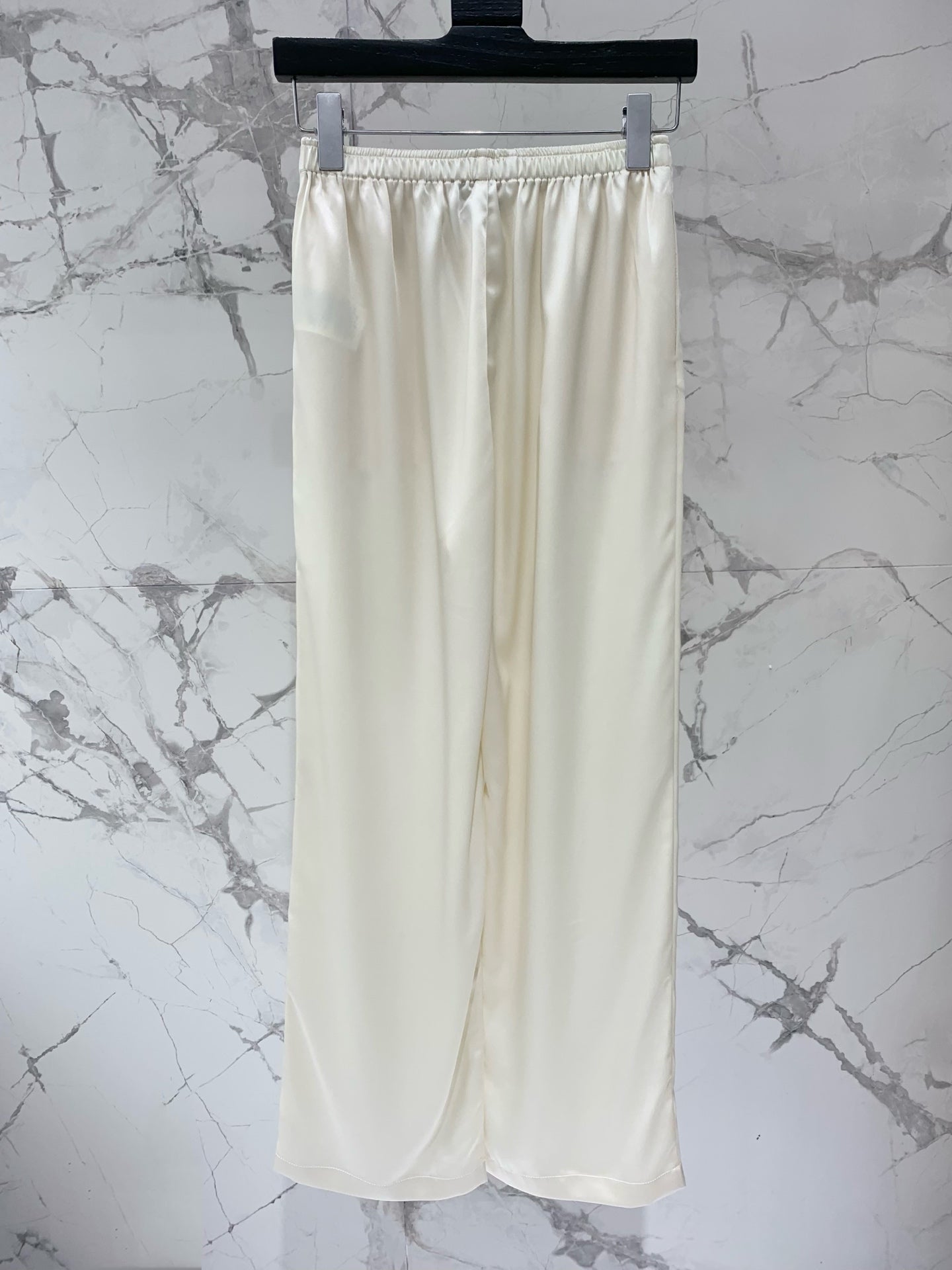 YSL 26s Wide-Leg Trousers White Silk 408686