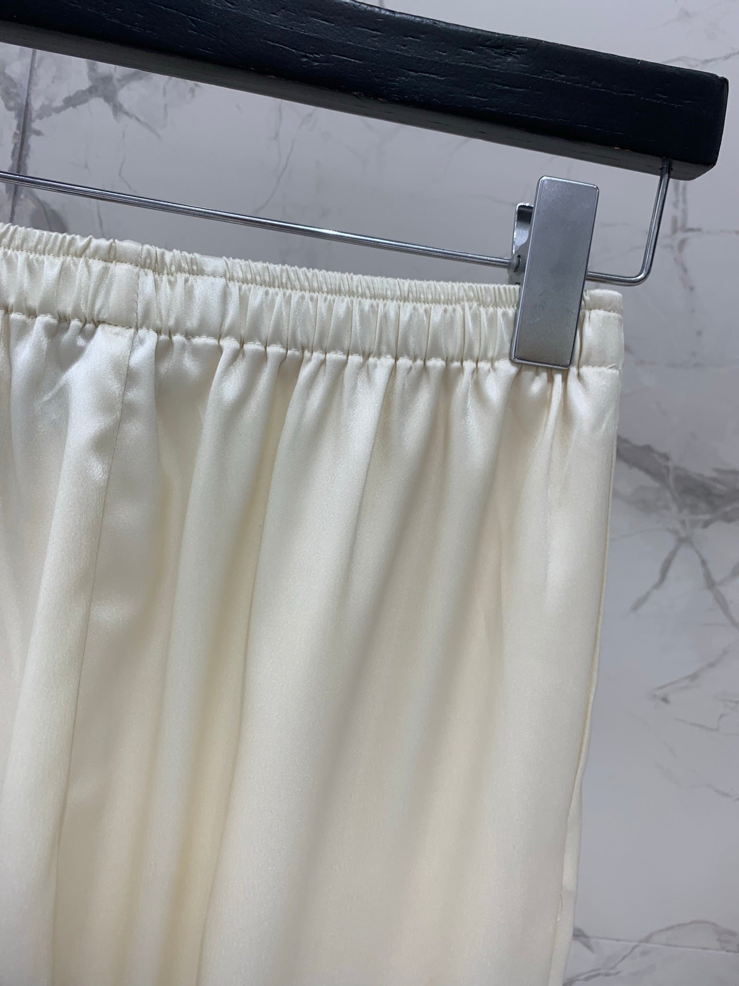 YSL 26s Wide-Leg Trousers White Silk 408686