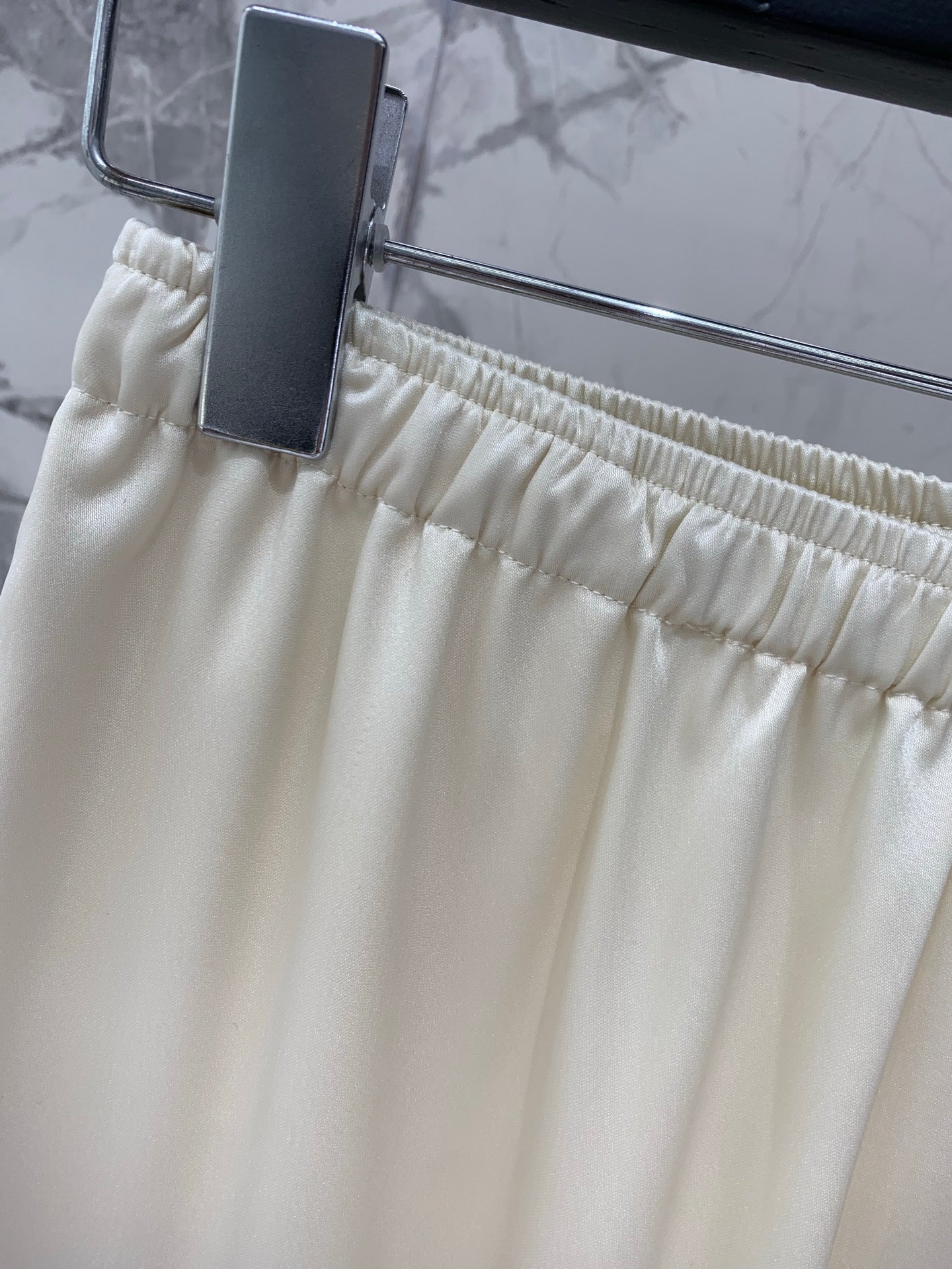 YSL 26s Wide-Leg Trousers White Silk 408686