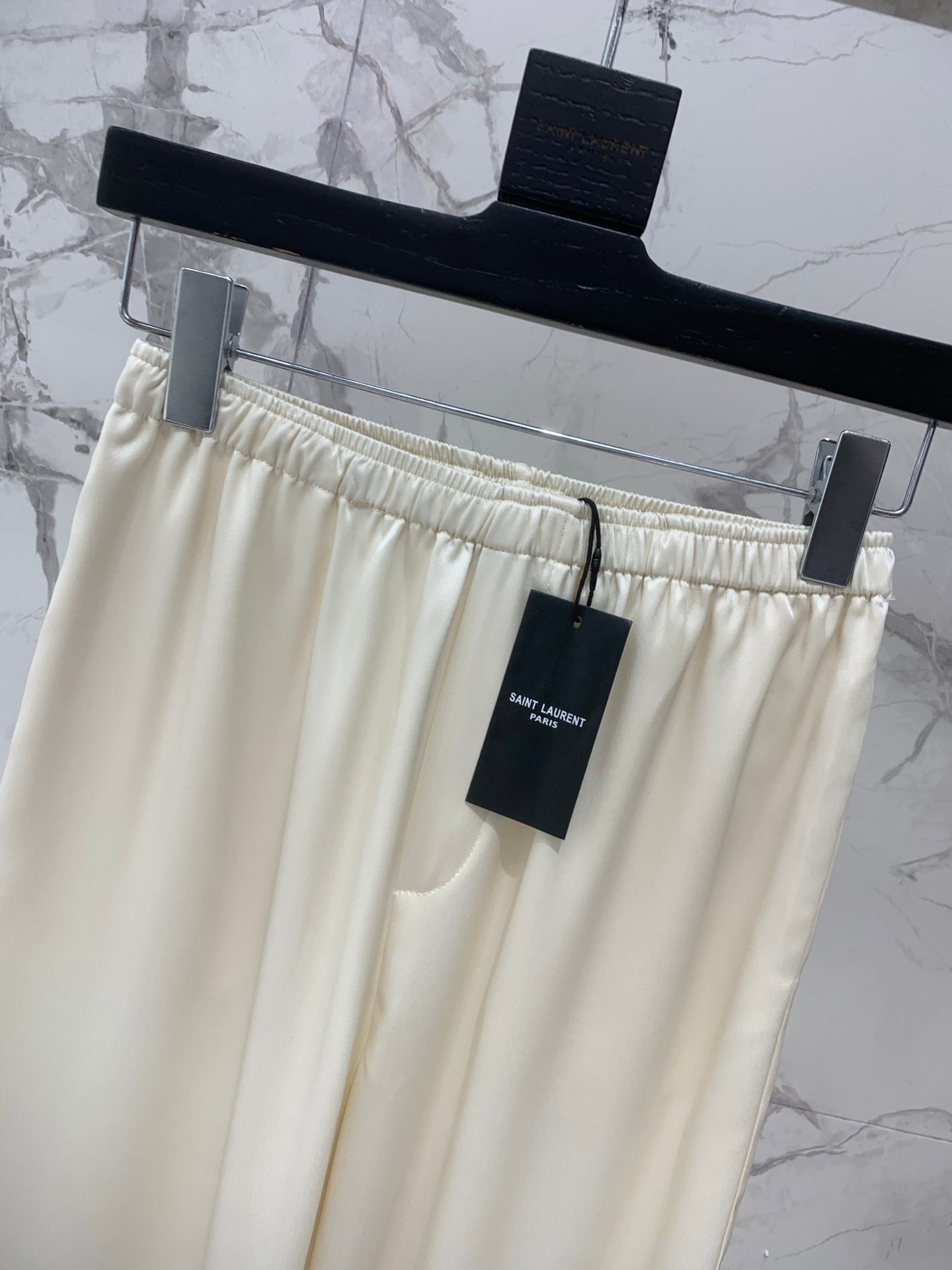 YSL 26s Wide-Leg Trousers White Silk 408686