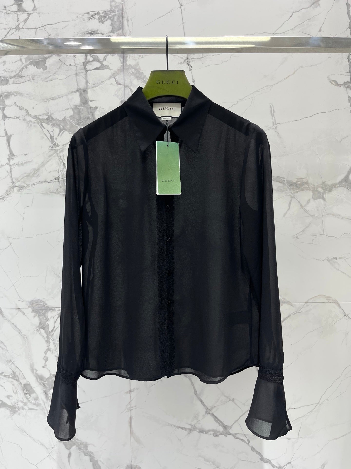 GG 26s Georgette Shirt Black Lightweight Silk 408671