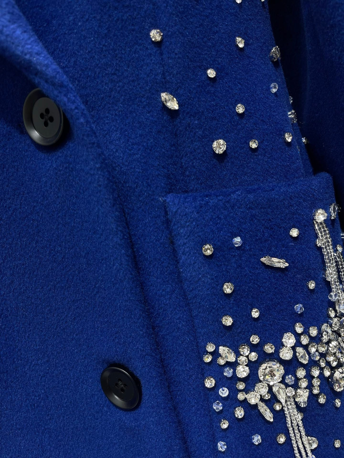 Prada 26s Crystal Embellished Double Breasted Wool Cashmere Long Coat Blue 450243