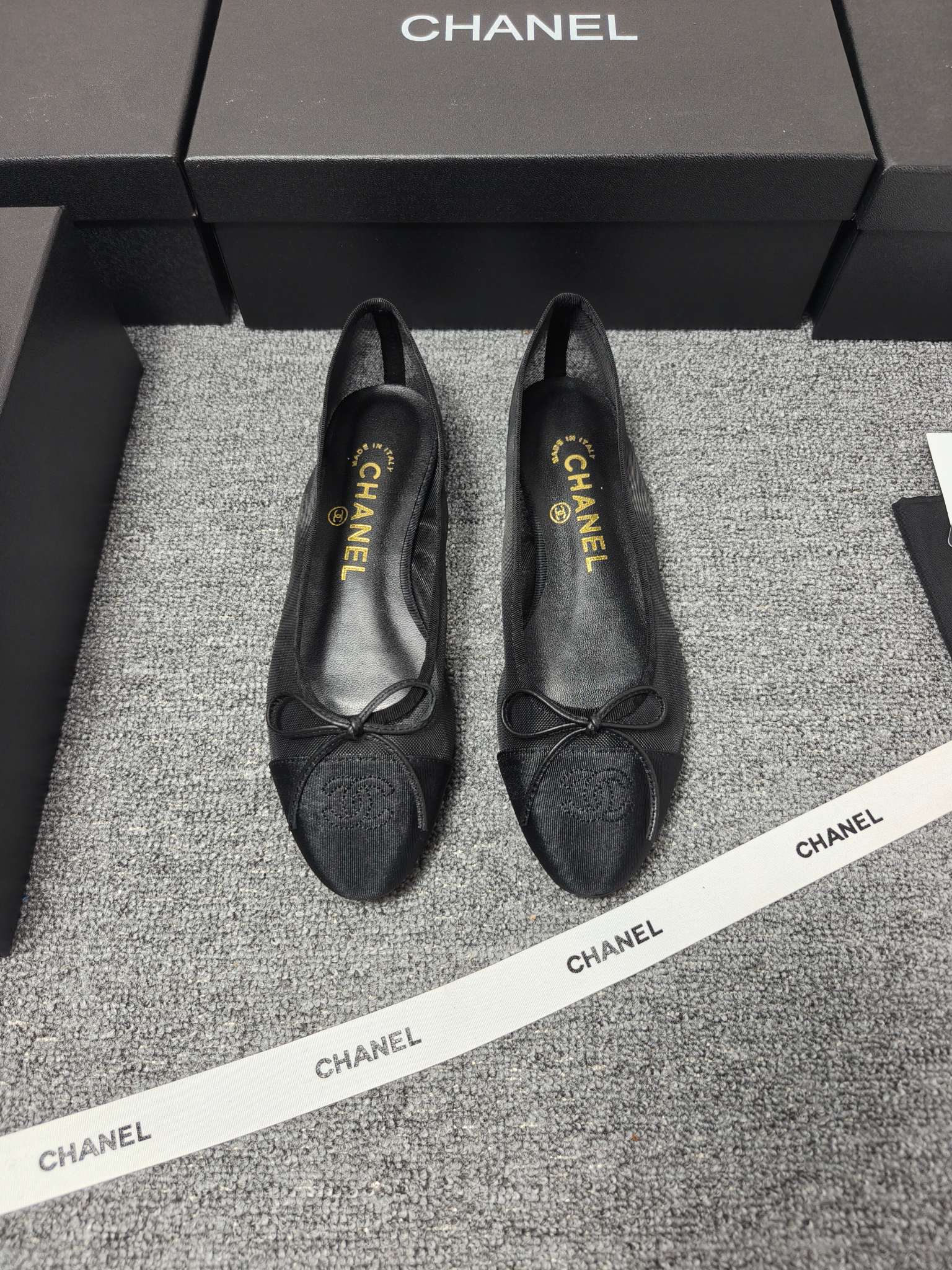 CC 26s Ballet Flat Black Mesh Fabric Sheepskin 681982