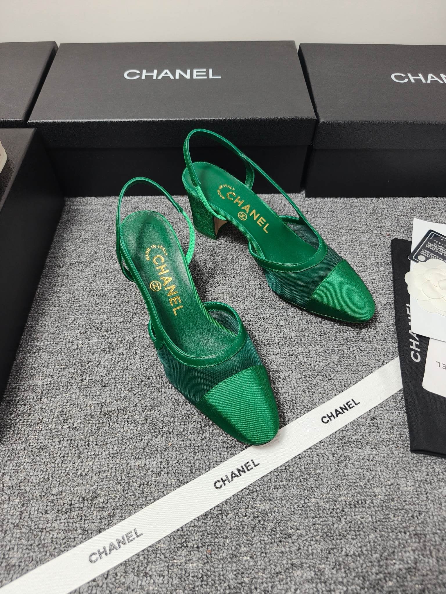 CC 26s Slingback 6.5cm Green Mesh Fabric Sheepskin 681993