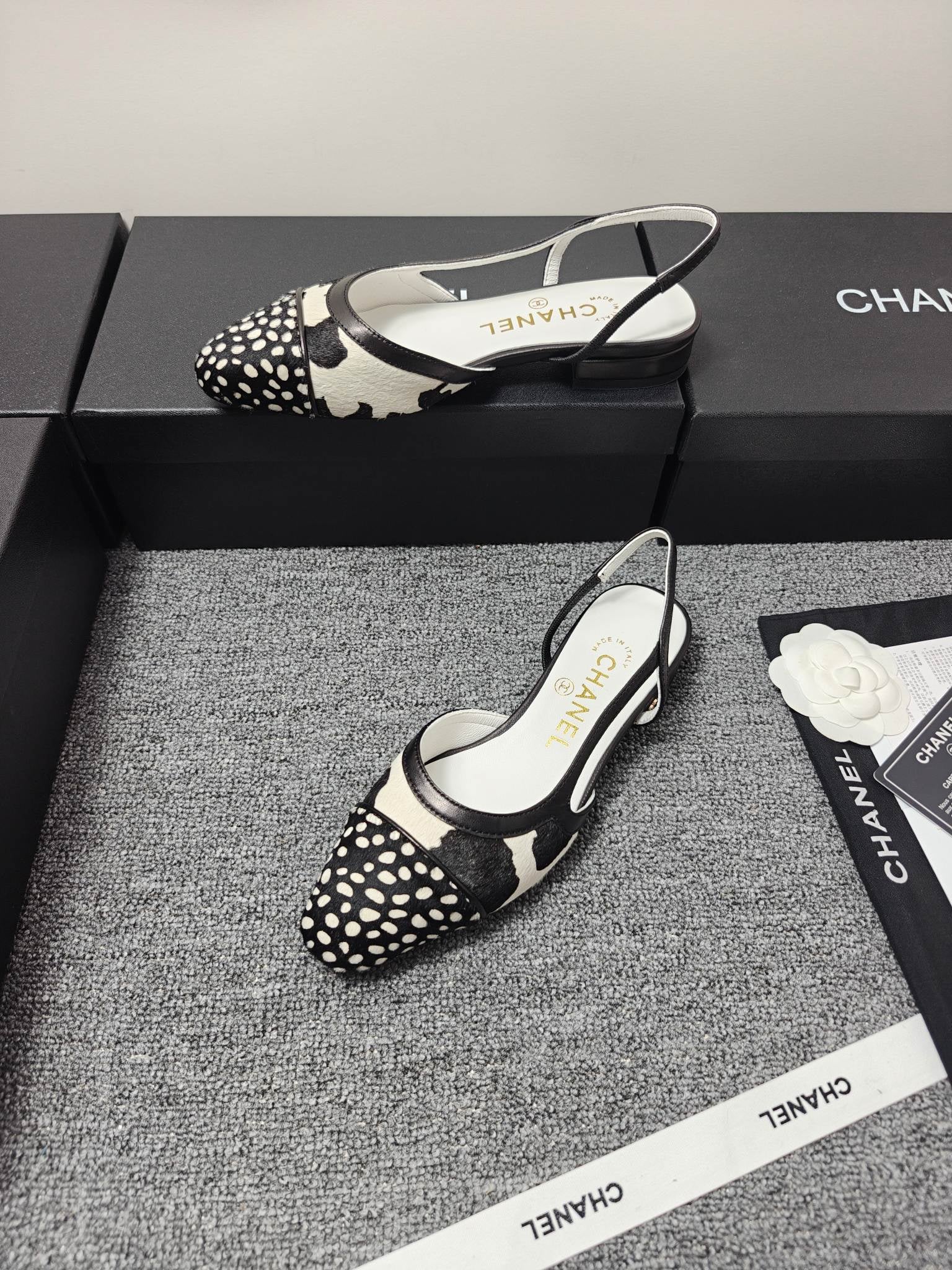 CC SS 2026 Slingbacks Flat White Black Calfskin Lambskin