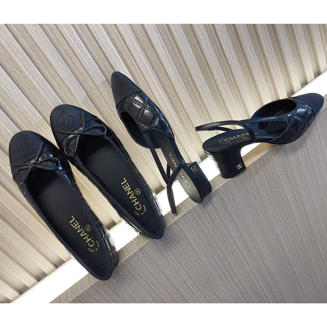 CC 26s Ballerinas Slingbacks CC Logo Black Canvas Leather 108836