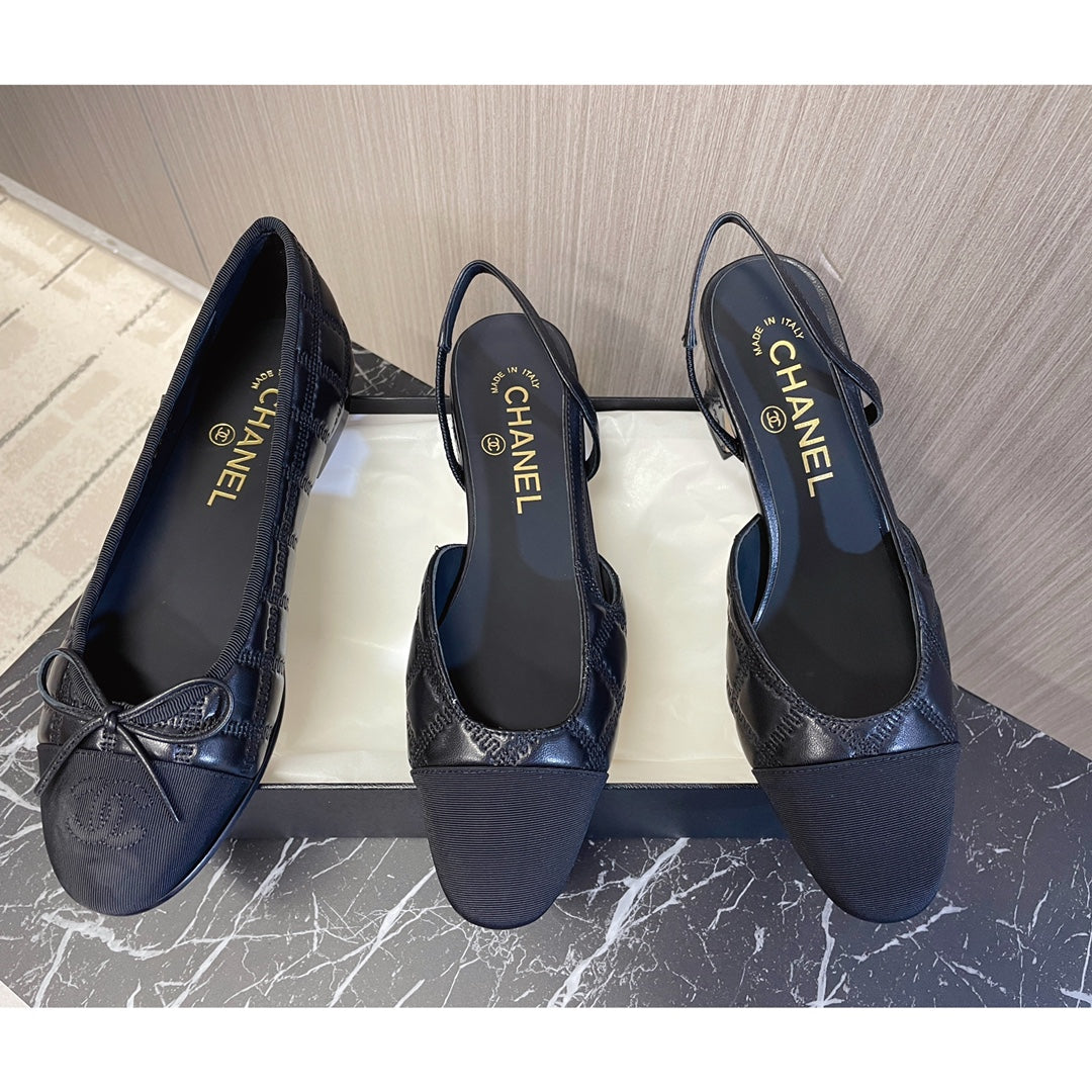 CC 26s Ballerinas Slingbacks CC Logo Black Canvas Leather 108836