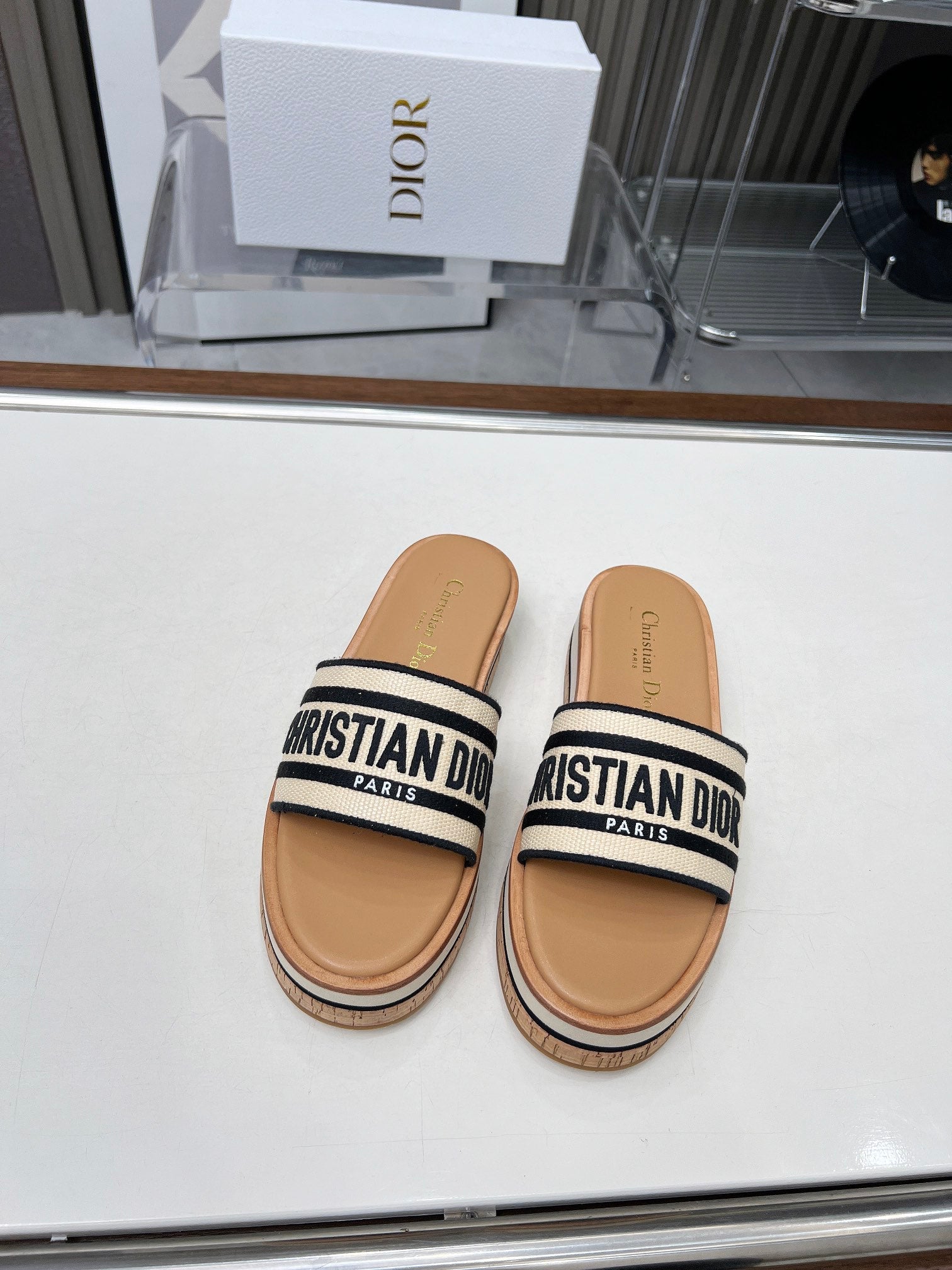 CD Dway 40 Brown Canvas Platform Sandal 218500