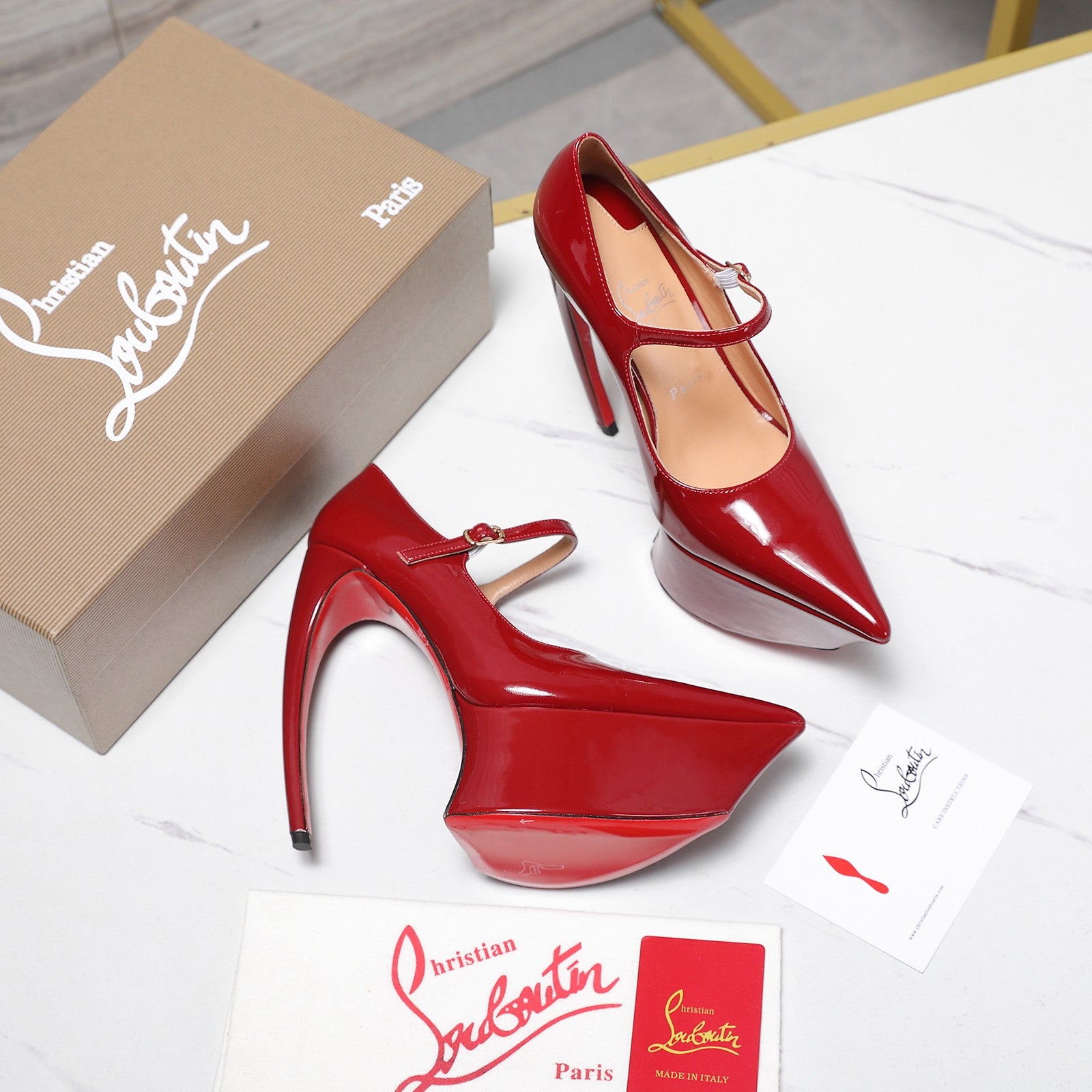 CL Matières Fécales Platform Pumps 15cm Red Patent Leather 637885