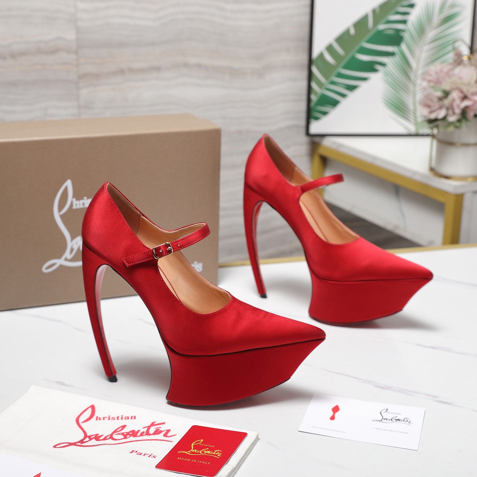 CL Matières Fécales Platform Pumps 15cm Red Satin 637890