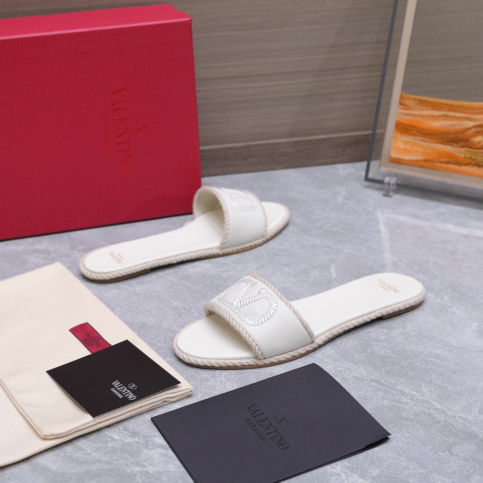 VLogo Torchon Slide Sandal White Leather Canvas 941249