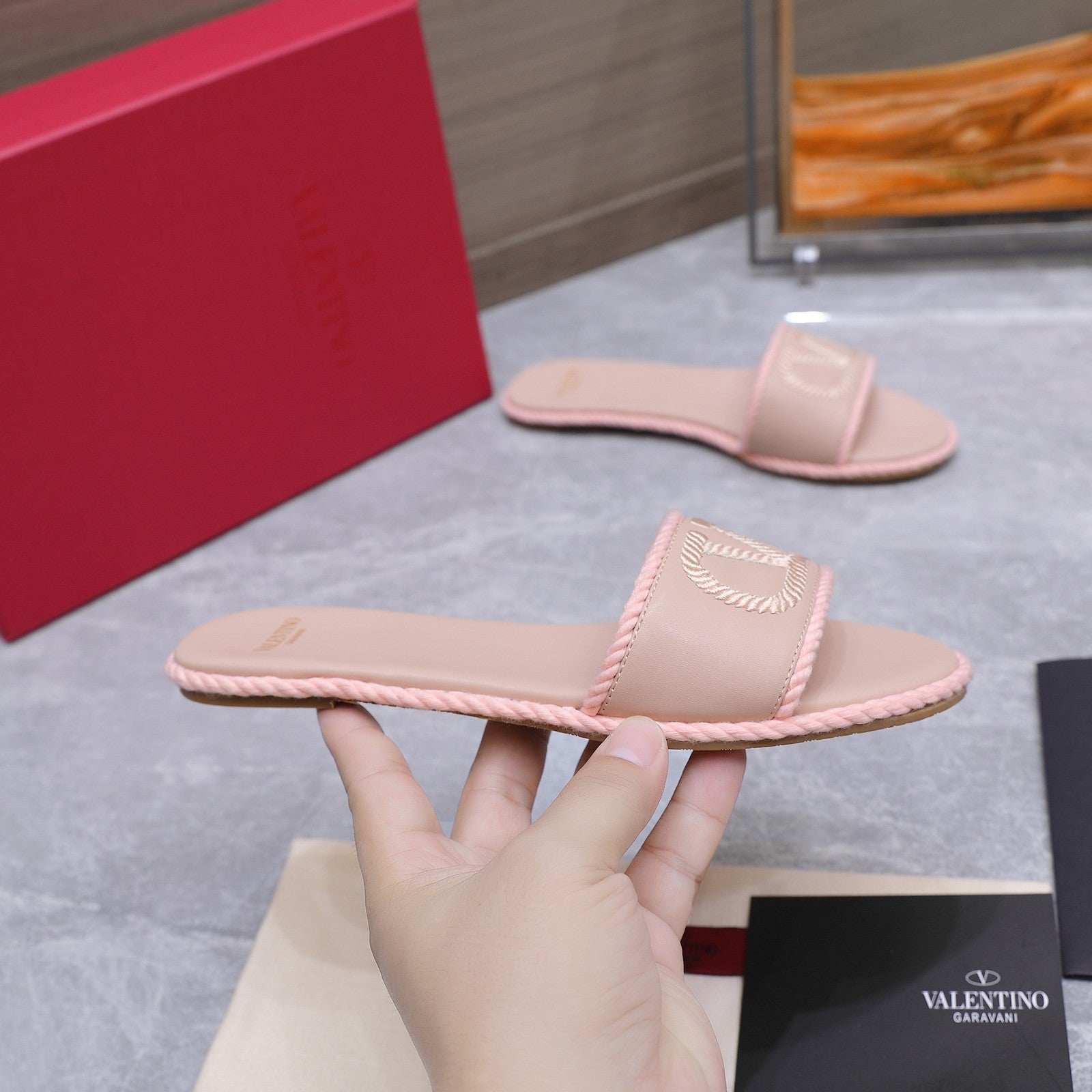 VLogo Torchon Slide Sandal Light Pink Leather Canvas 941250