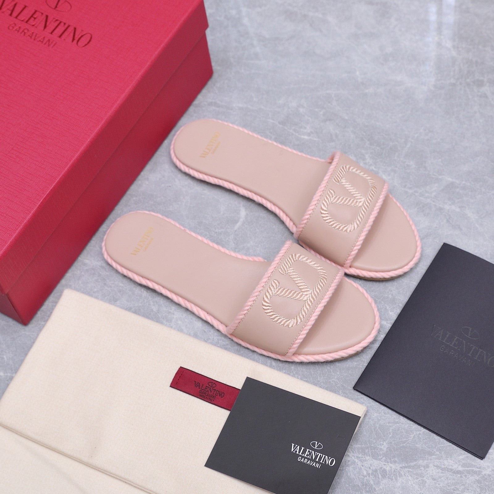 VLogo Torchon Slide Sandal Light Pink Leather Canvas 941250
