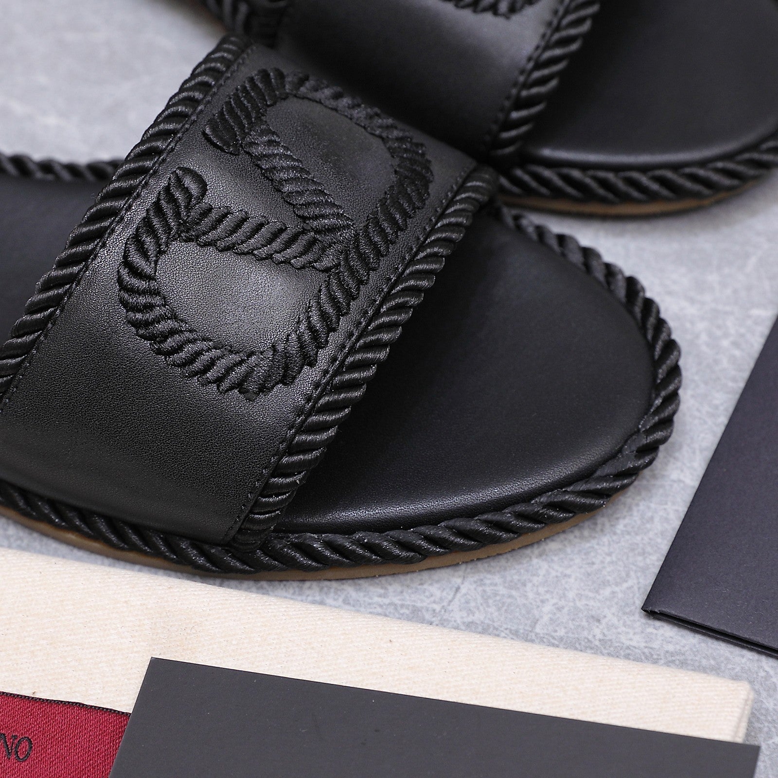 VLogo Torchon Slide Sandal Black Leather Canvas 941253