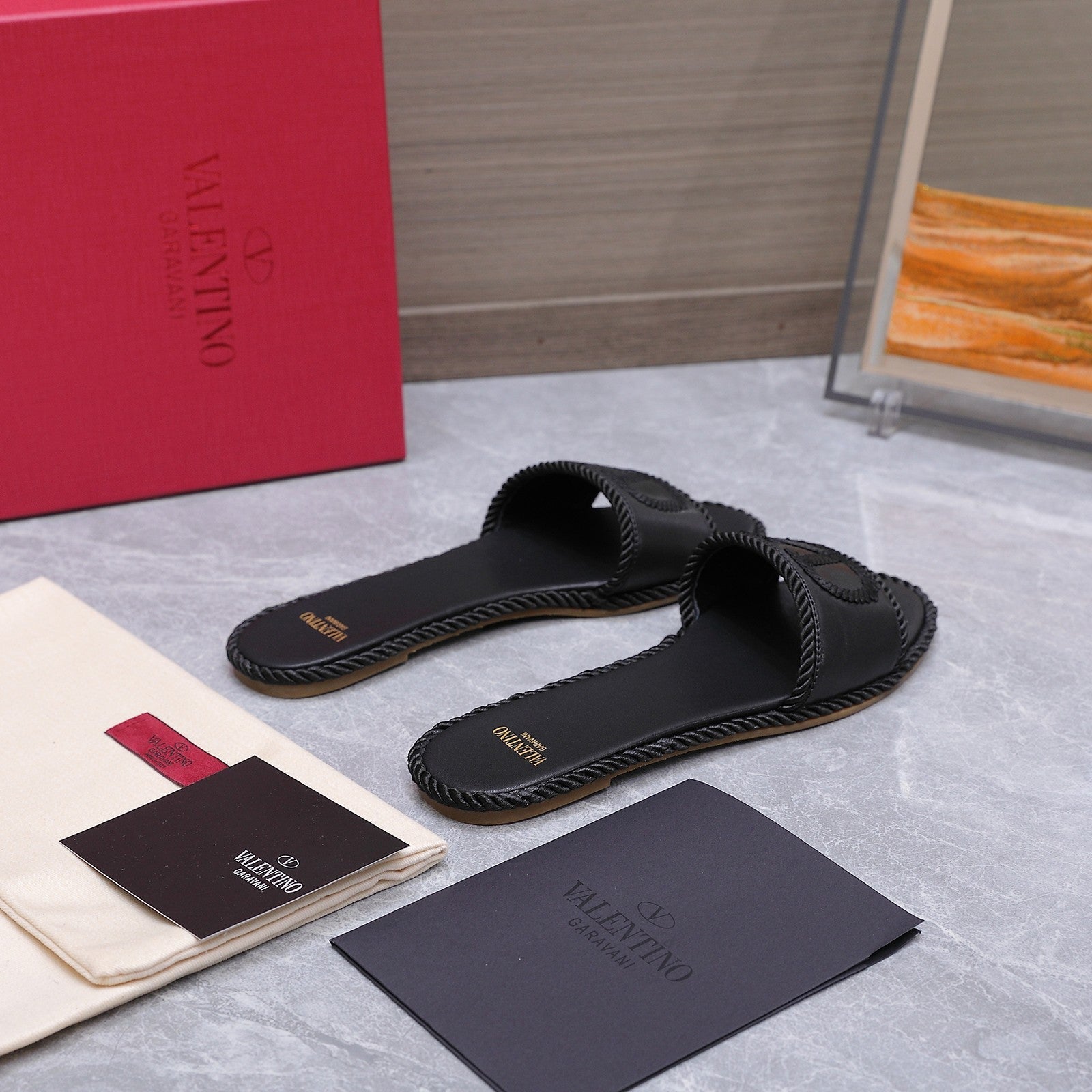 VLogo Torchon Slide Sandal Black Leather Canvas 941253