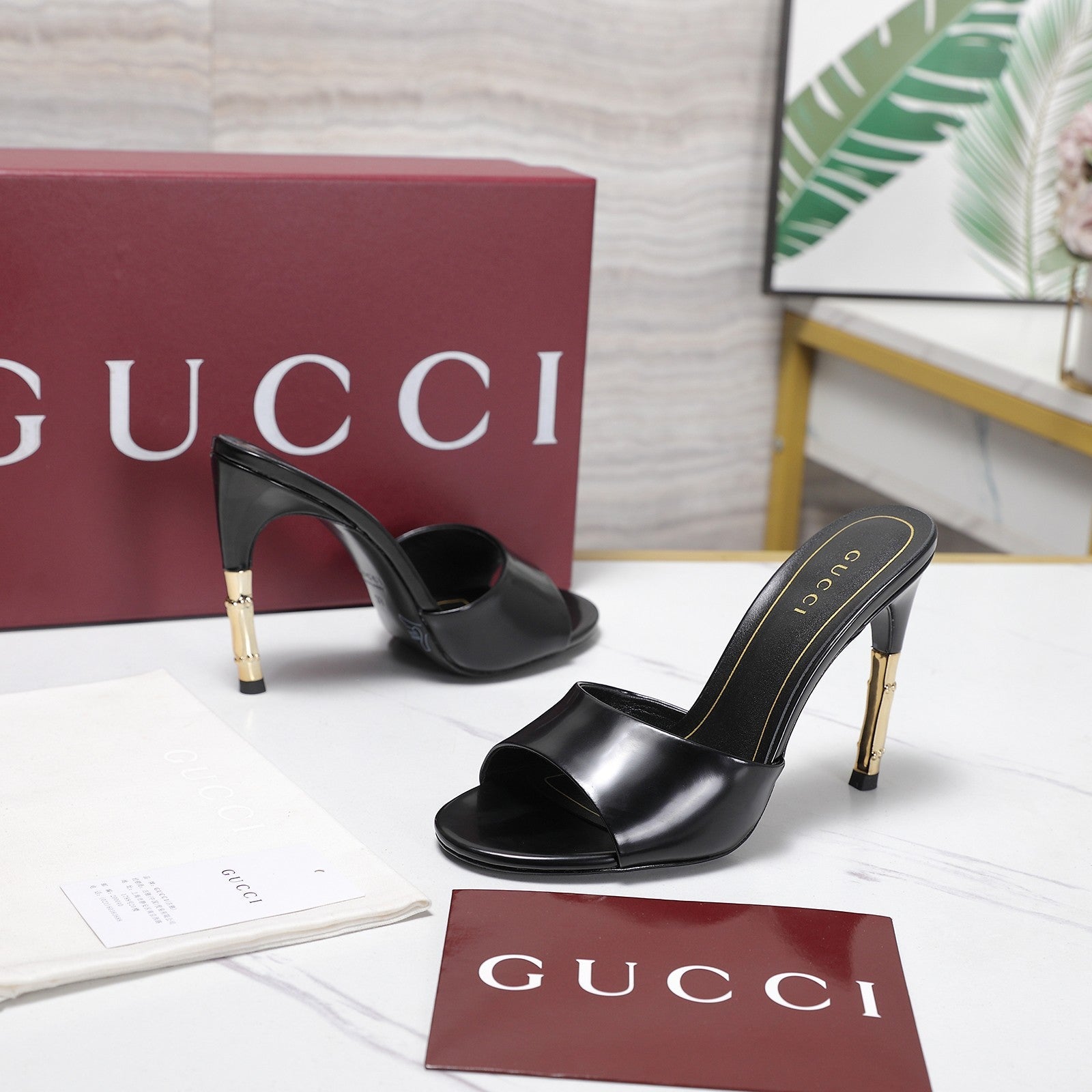 GG 26s Slide 10.5 With Bamboo Motif Black Lambskin 961214