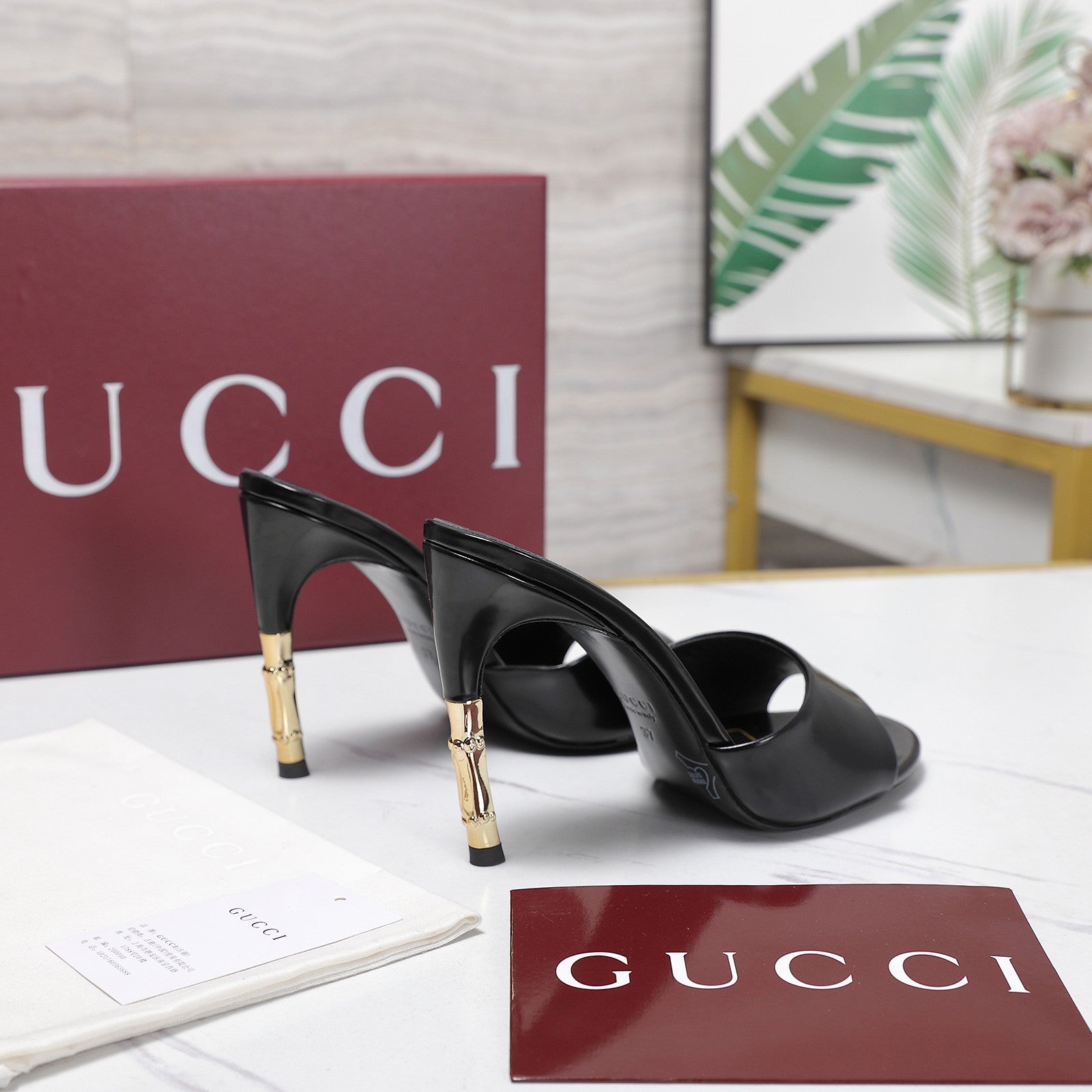 GG 26s Slide 10.5 With Bamboo Motif Black Lambskin 961214