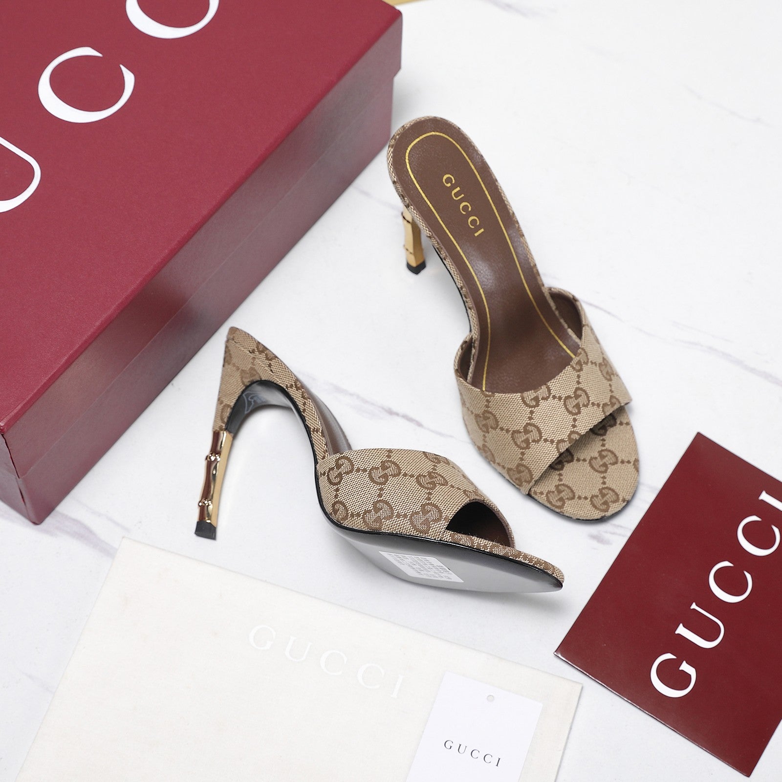 GG 26s Slide 5.5 With Bamboo Motif Beige Canvas 961215