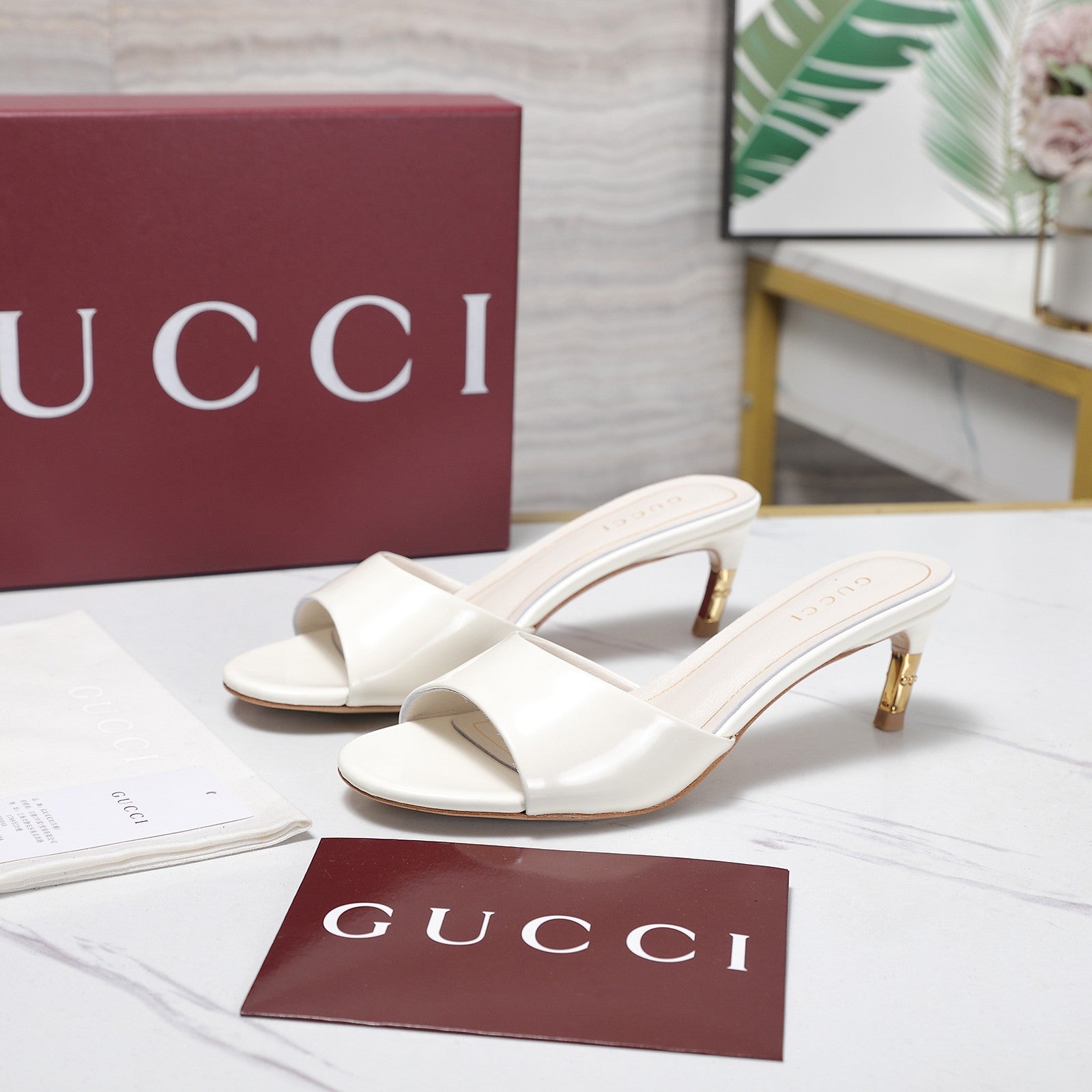 GG 26s Slide 5.5 With Bamboo Motif White Lambskin 961220