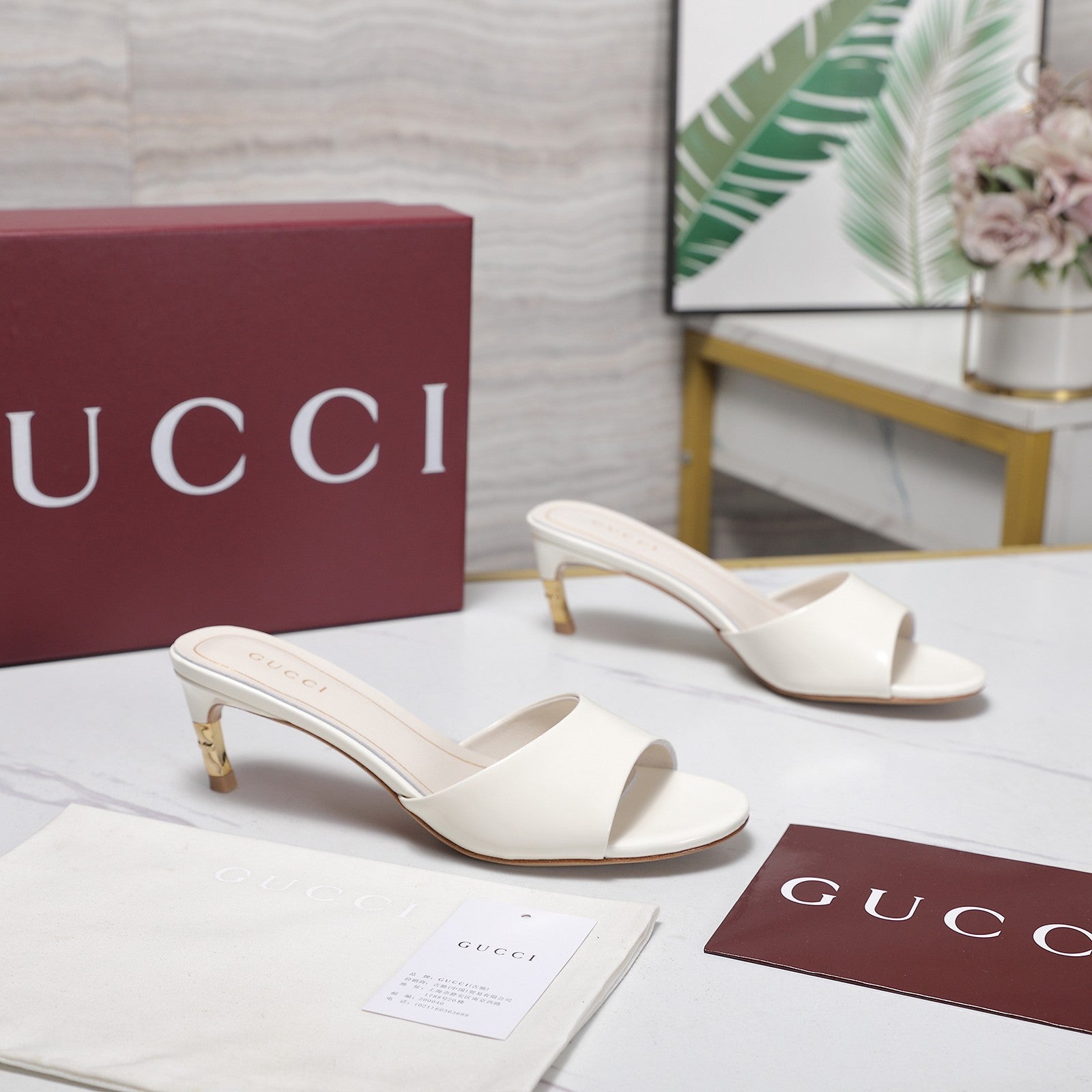 GG 26s Slide 5.5 With Bamboo Motif White Lambskin 961220