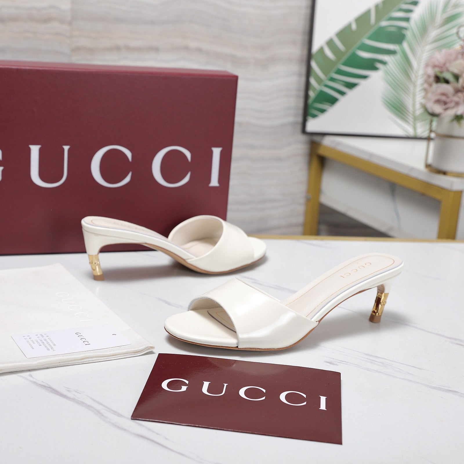 GG 26s Slide 5.5 With Bamboo Motif White Lambskin 961220