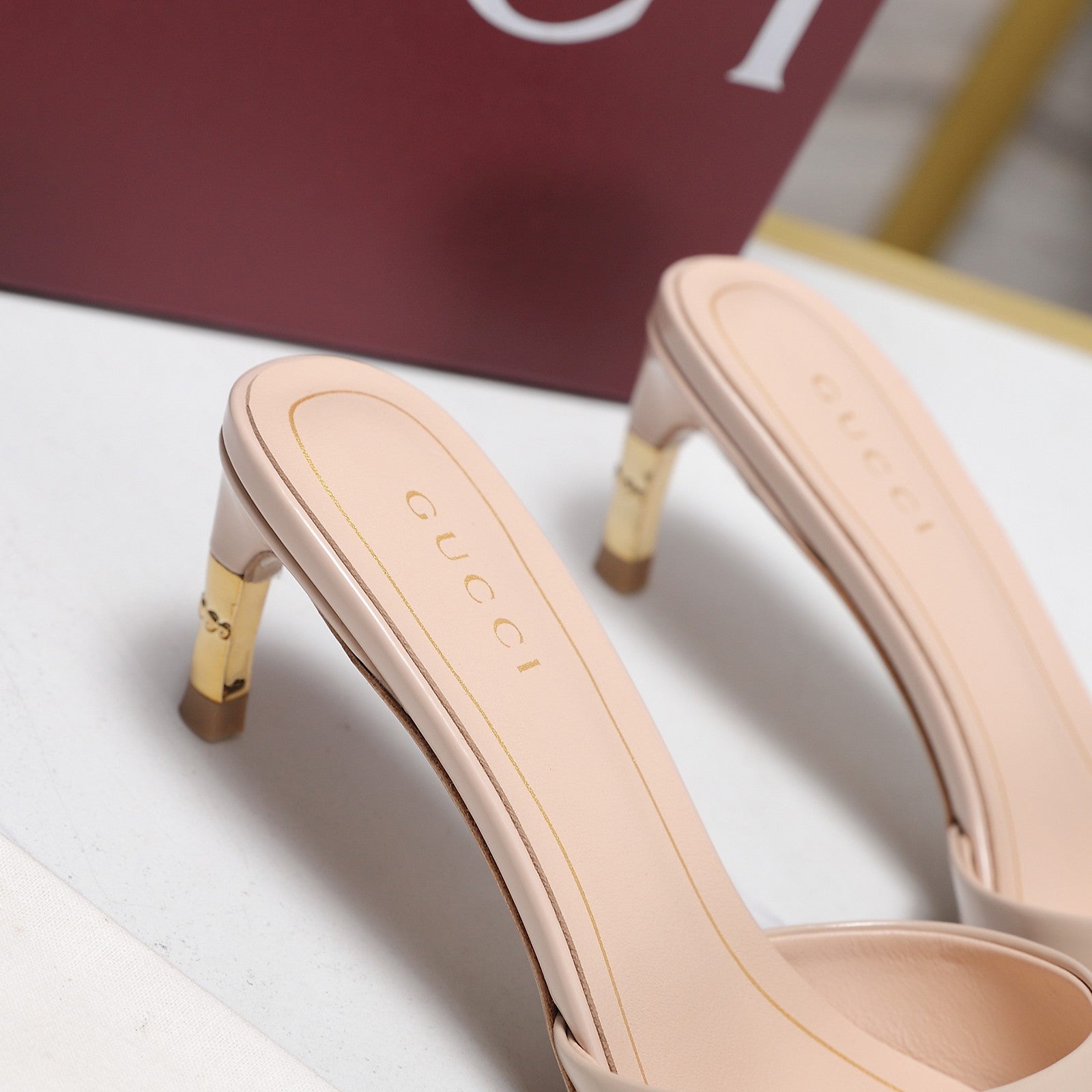 GG 26s Slide 5.5 With Bamboo Motif Light Pink Lambskin 961221