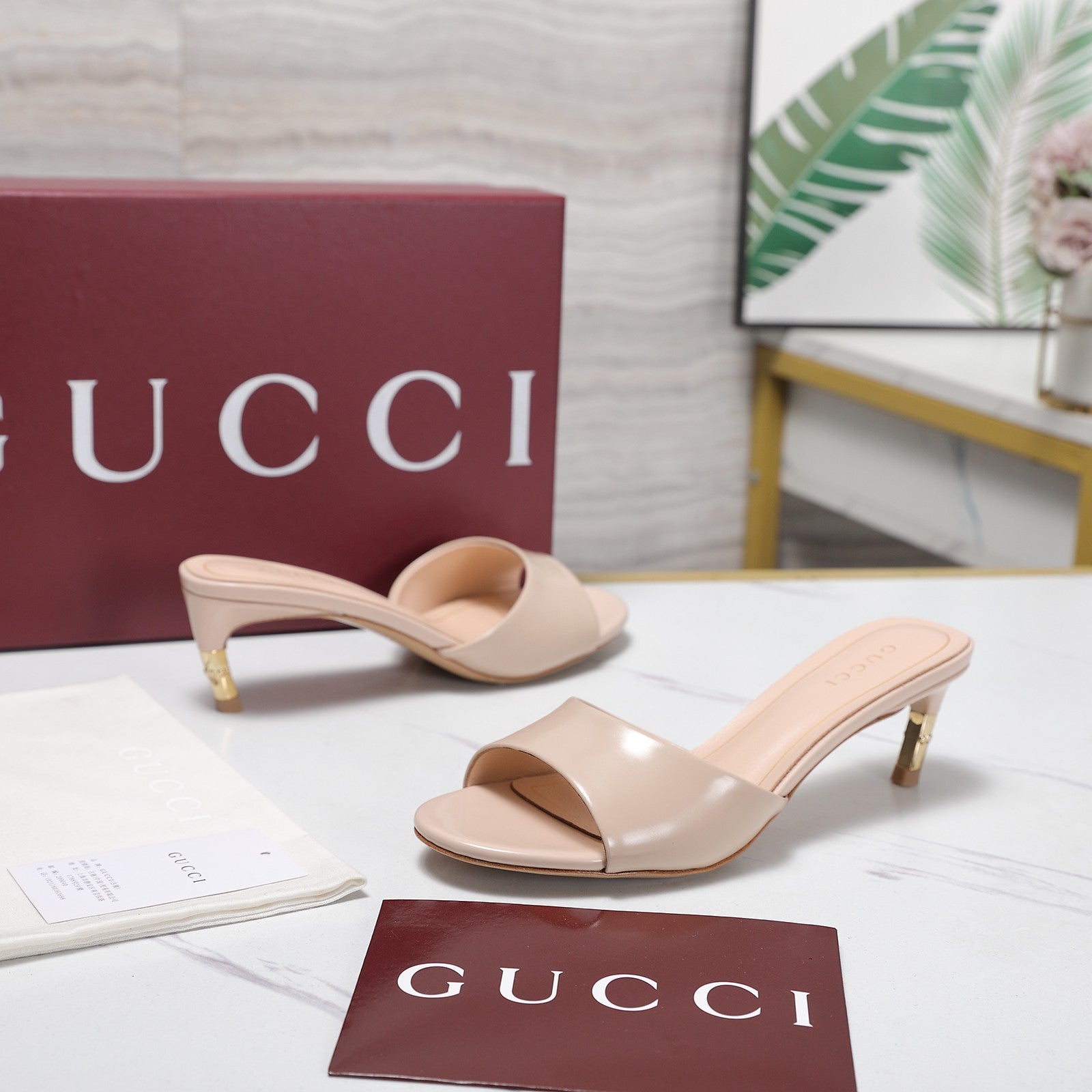 GG 26s Slide 5.5 With Bamboo Motif Light Pink Lambskin 961221