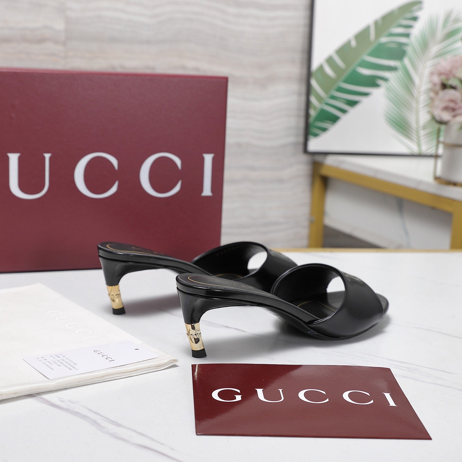 GG 26s Slide 5.5 With Bamboo Motif Black Lambskin 961222