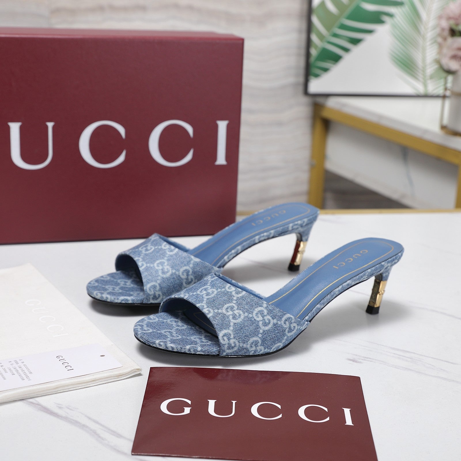 GG 26s Slide 5.5 With Bamboo Motif Blue Canvas 961224