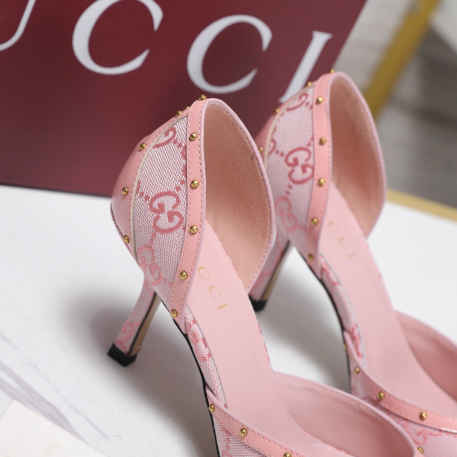 GG 26s Savoy Pumps Light Pink Lambskin Canvas 961238