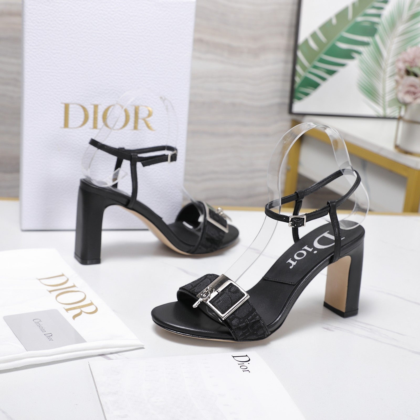 CD 26s D-Idole Heeled Sandals 8.5cm Black Jacquard Calfskin 961315