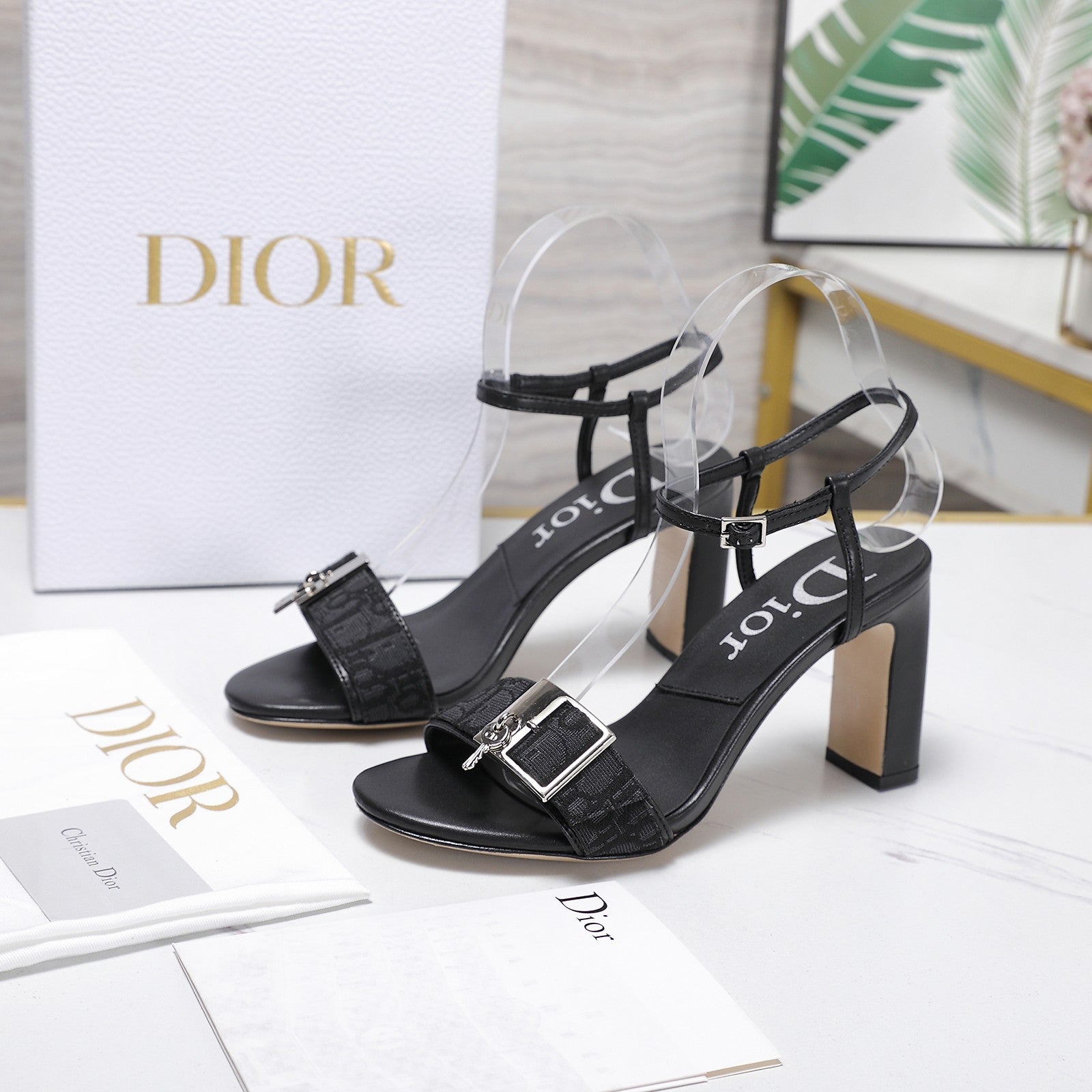 CD 26s D-Idole Heeled Sandals 8.5cm Black Jacquard Calfskin 961315