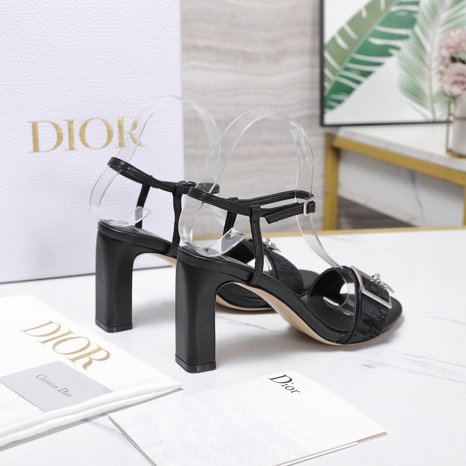 CD 26s D-Idole Heeled Sandals 8.5cm Black Jacquard Calfskin 961315