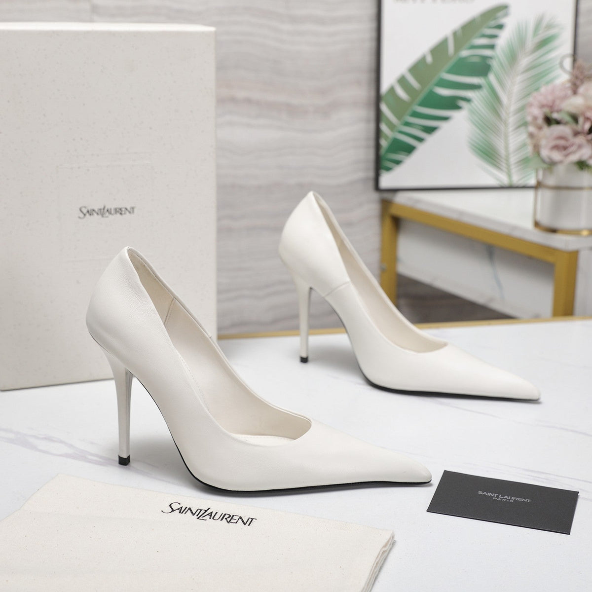 YSL 26s Zoe Pumps White White Leather 125850