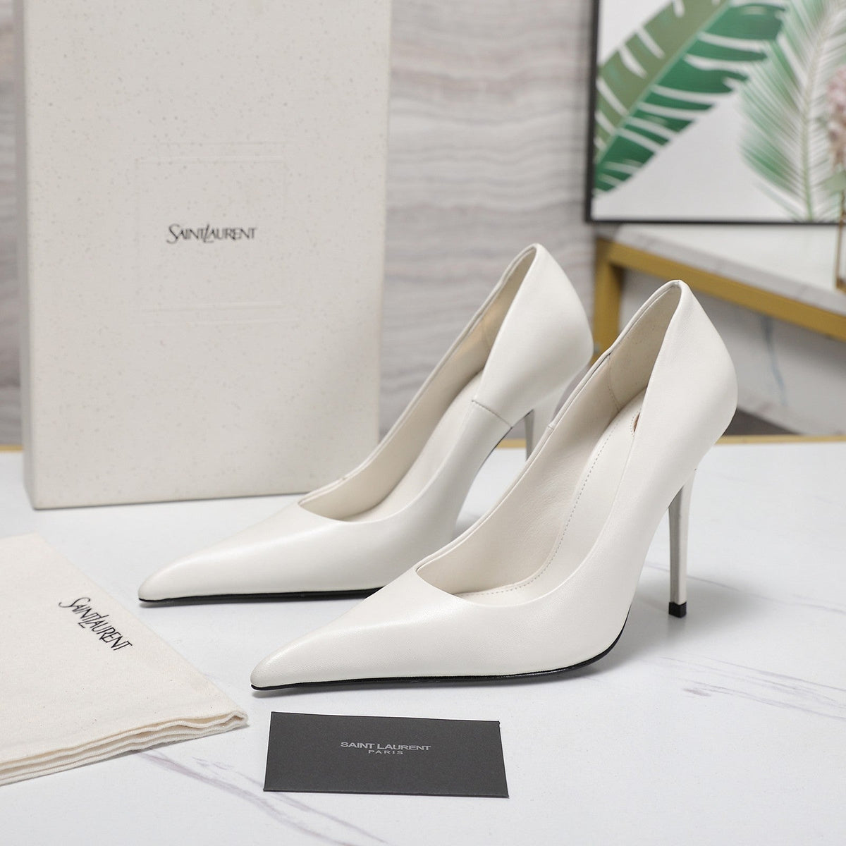 YSL 26s Zoe Pumps White White Leather 125850