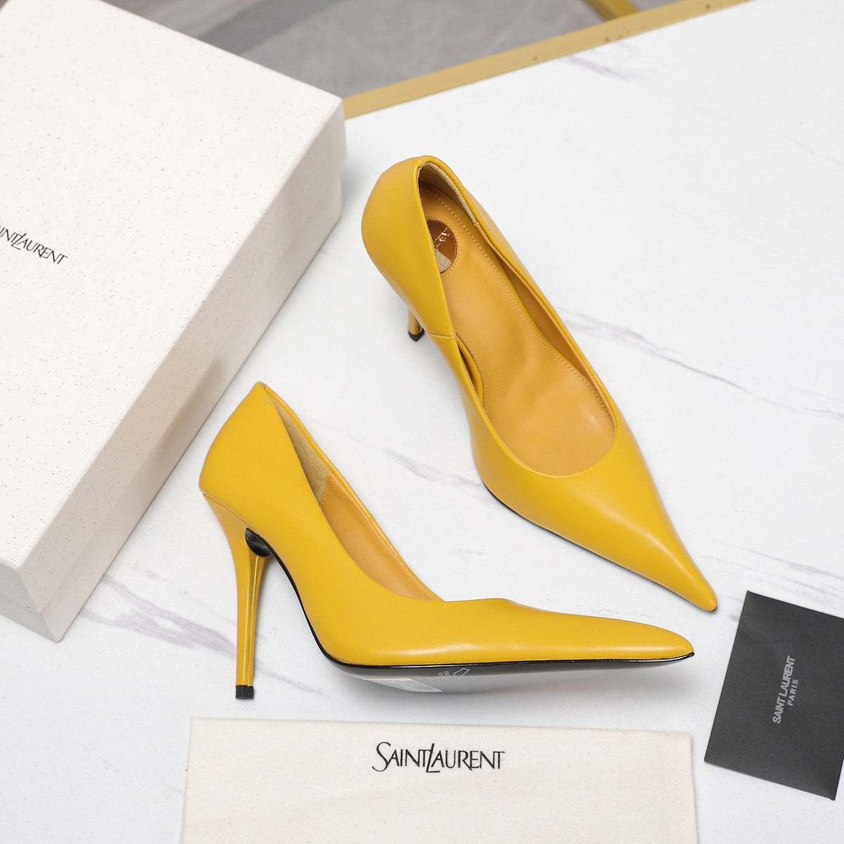 YSL 26s Zoe Pumps Yellow Yellow Leather 125852