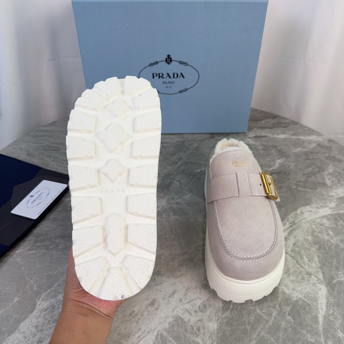 Prada 26s Mules Beige Suede Shearling 157669
