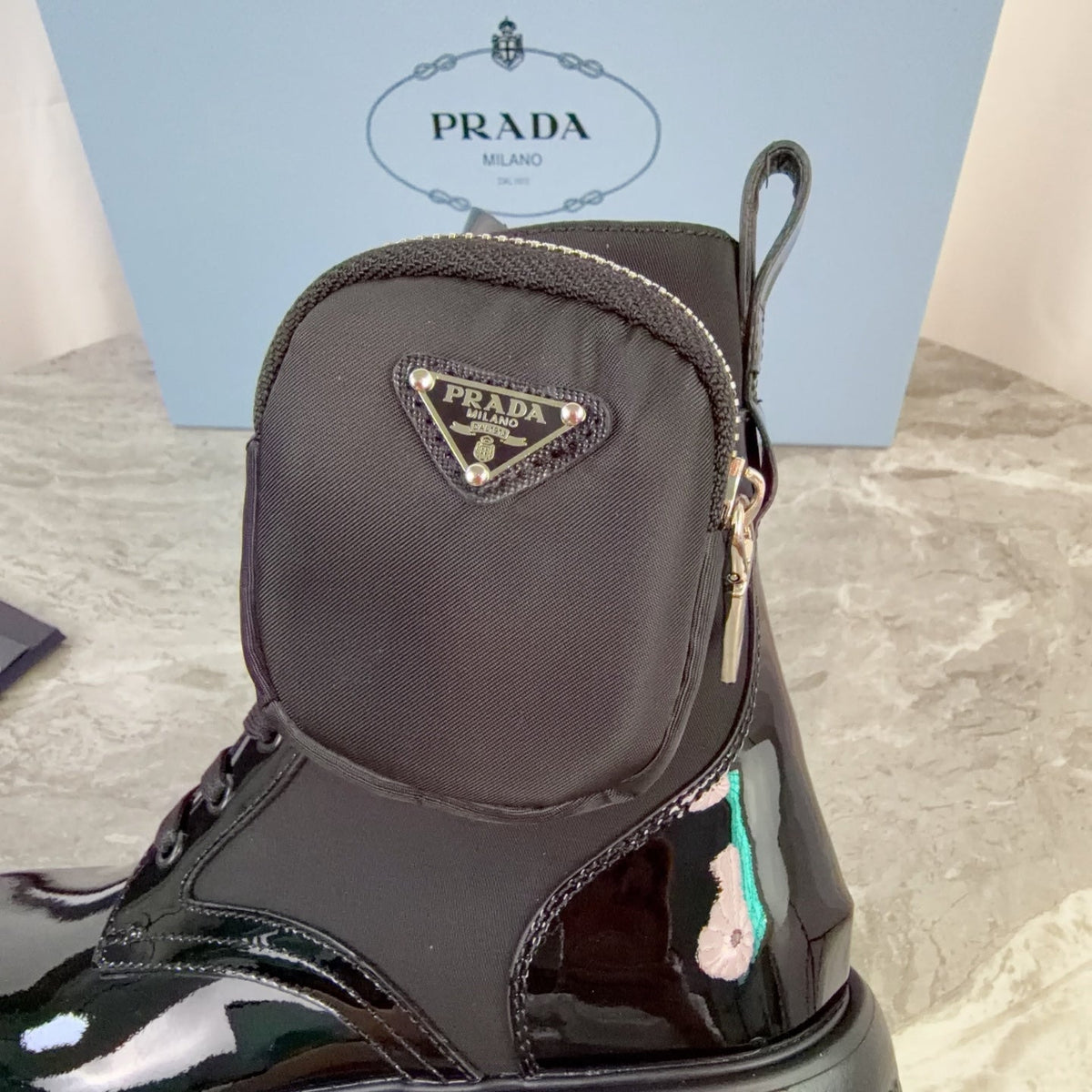 Prada 26s Monolith Boots Black Patent Leather 157671