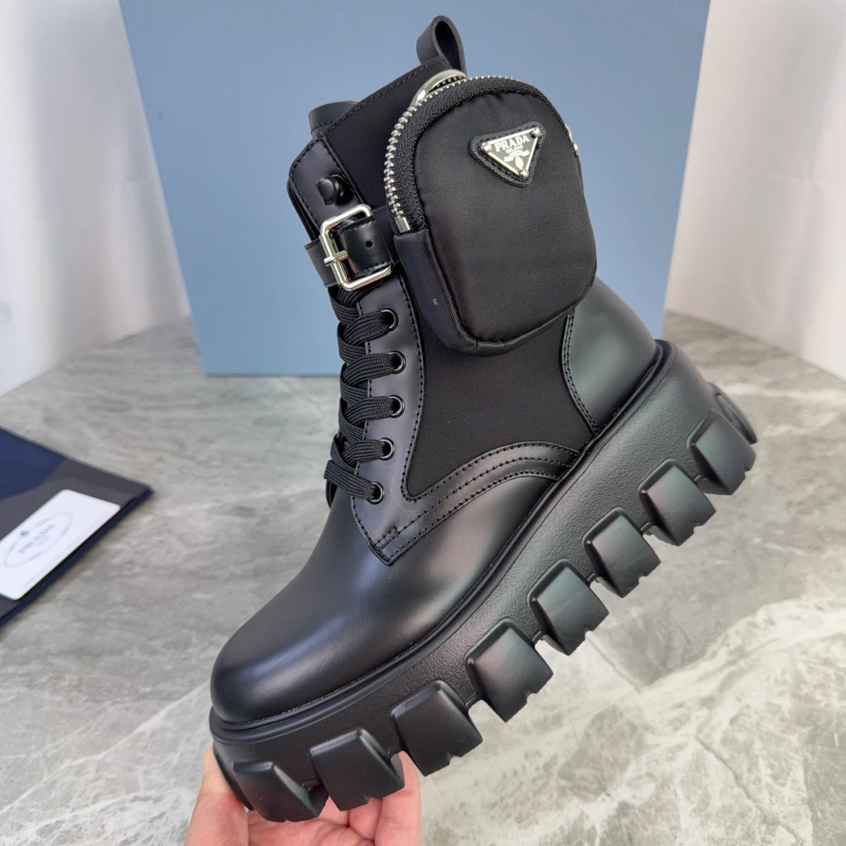 Prada 26s Monolith Boots Black Smooth Leather 157672