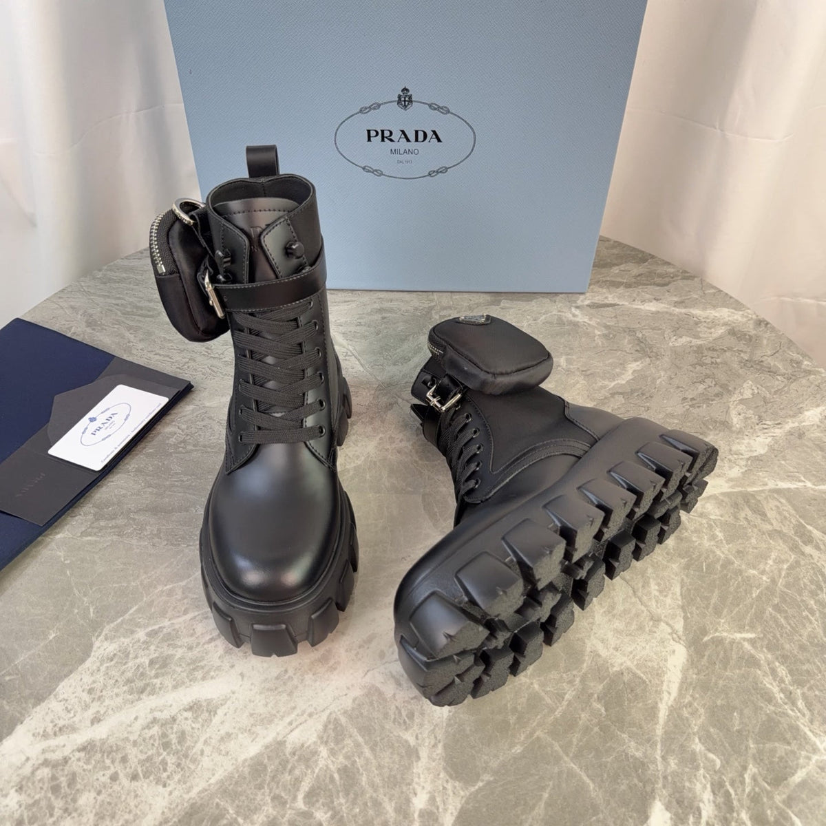Prada 26s Monolith Boots Black Smooth Leather 157672