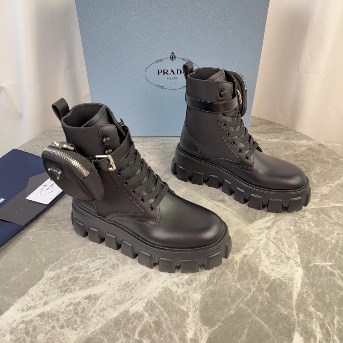 Prada 26s Monolith Boots Black Smooth Leather 157672