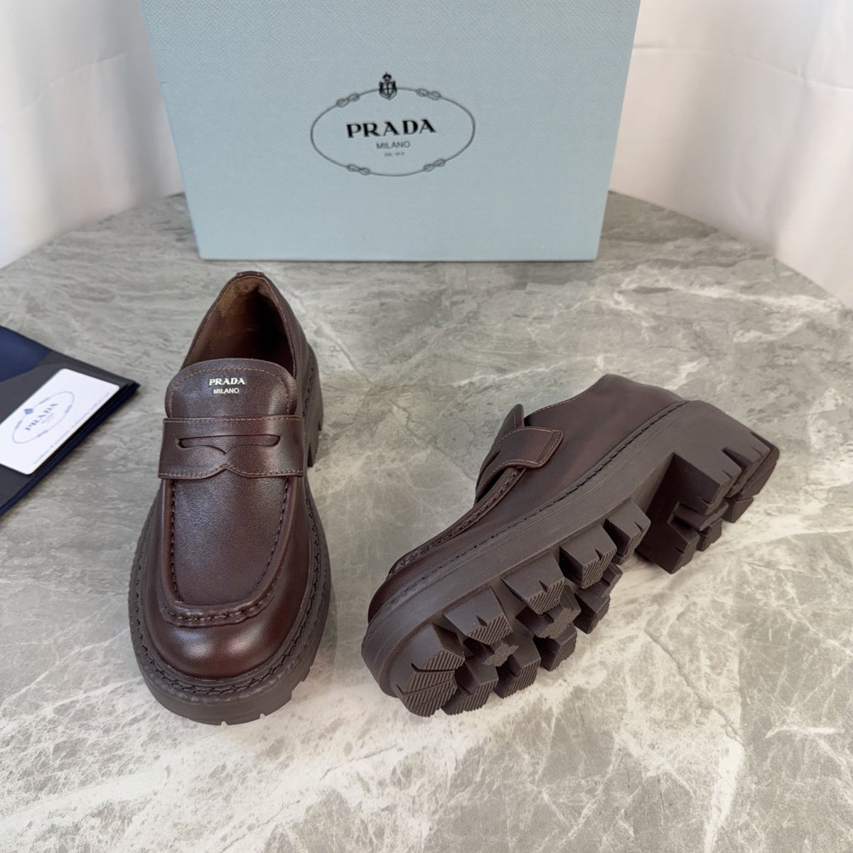 Prada 26s Loafers Dark Brown Smooth Leather 157673